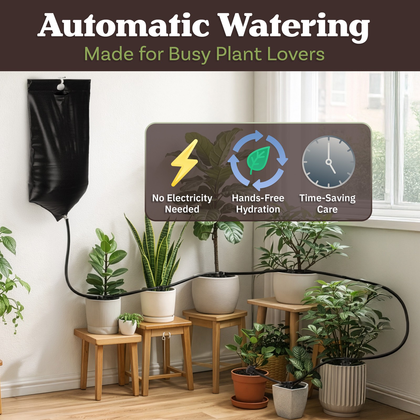 Automatic Plant Waterer 2.77Gal Indoor Drip System 7 Adjustable Drippers