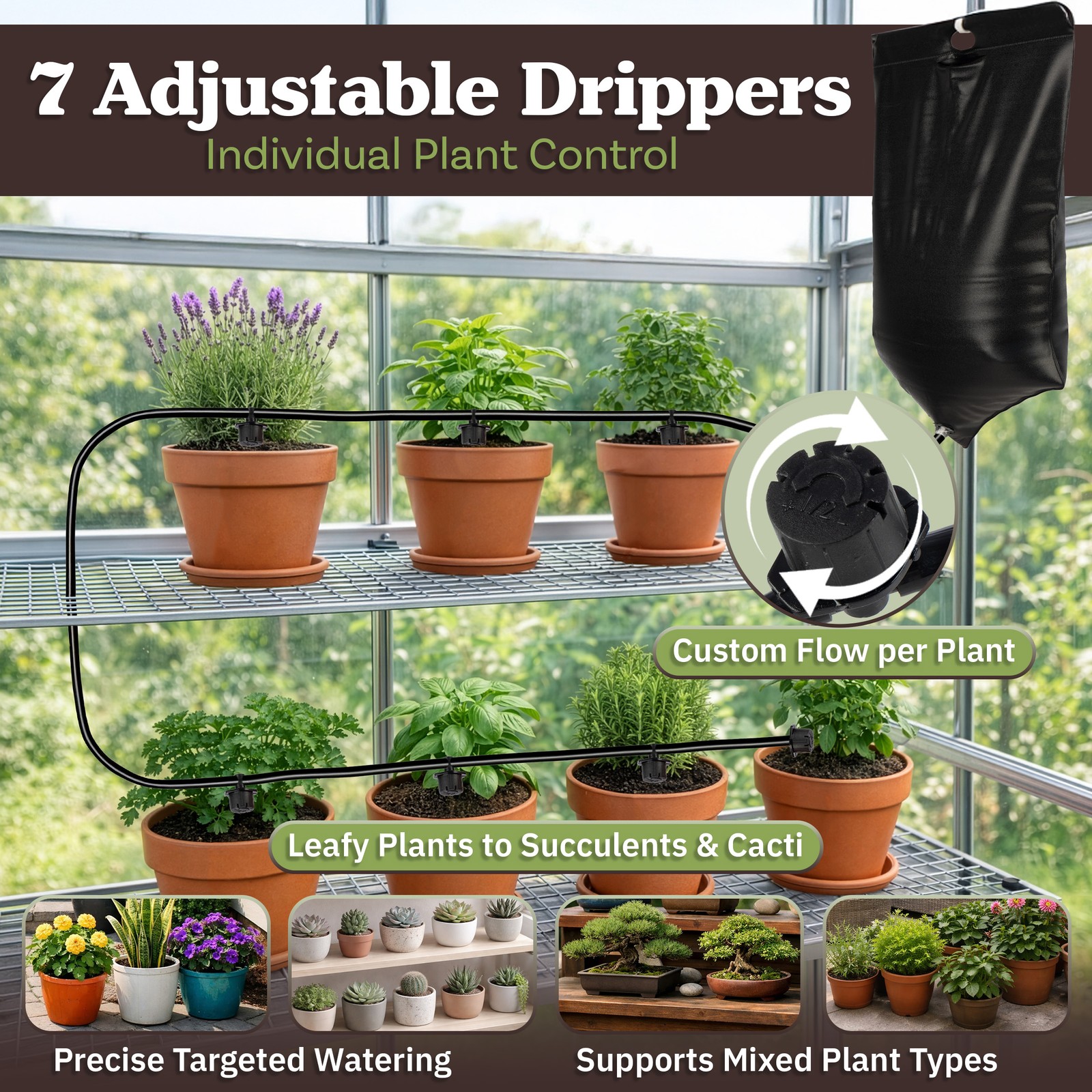 Automatic Plant Waterer 2.77Gal Indoor Drip System 7 Adjustable Drippers