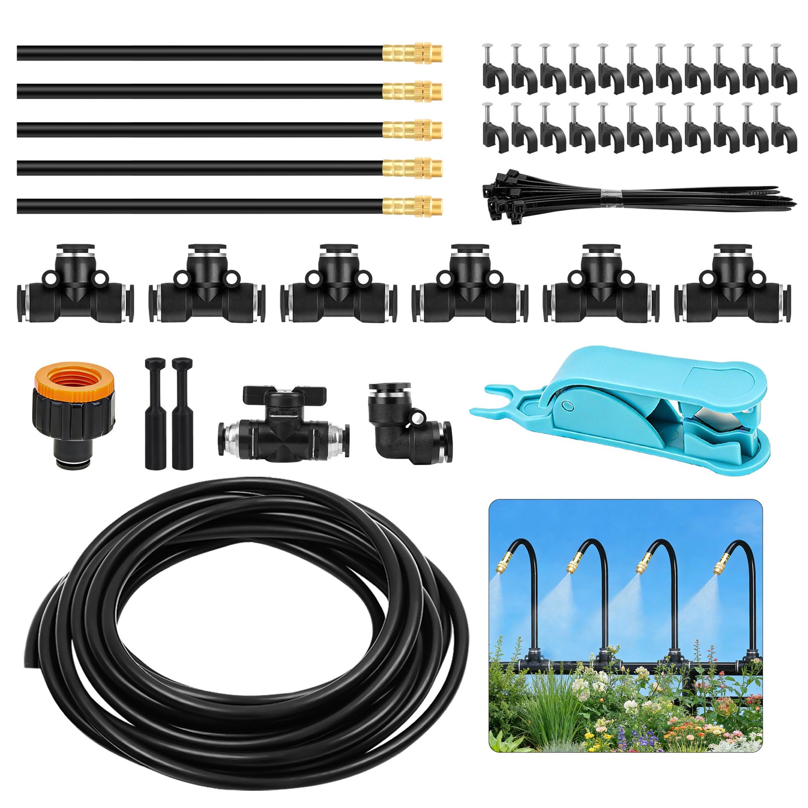5M 1/4 Inch Drip Irrigation System Kit Adjustable Brass Nozzle Garden Watering