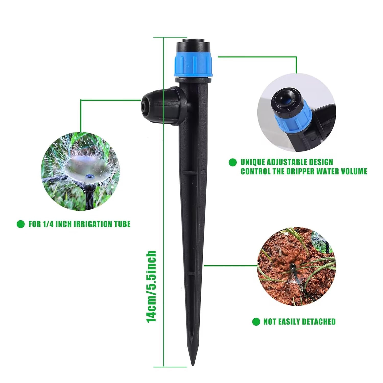 50PCS Adjustable Drip Irrigation Emitters 1/4″ Watering Drippers Set