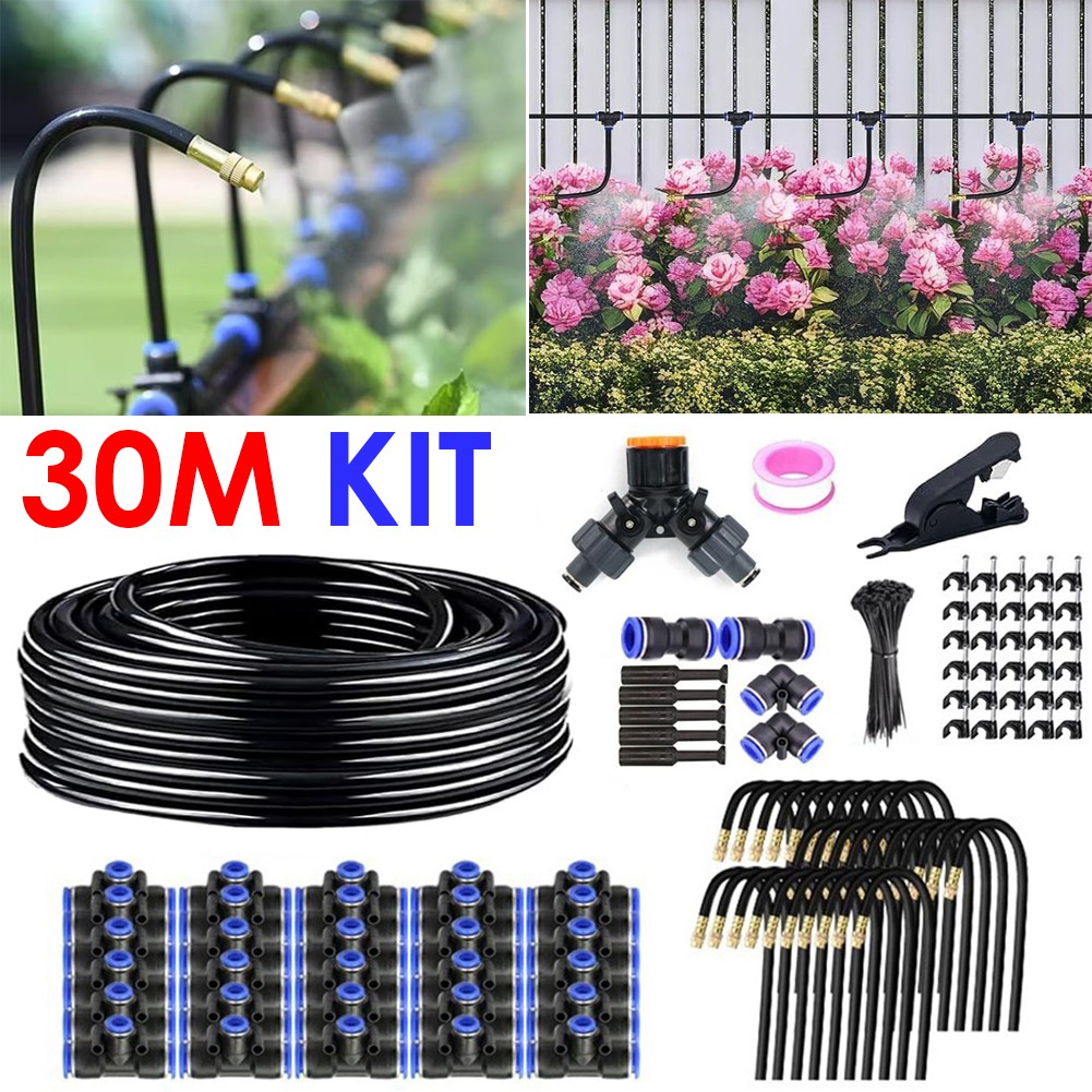 30M/98FT Garden Irrigation Watering Kit DIY Drip Sprayer System 8mm Hose Outdoor