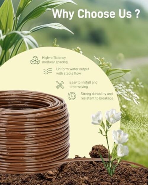 1/4″ Drip Irrigation Tubing with 6″ Emitter Spacing, (250 Ft Roll) 250FT