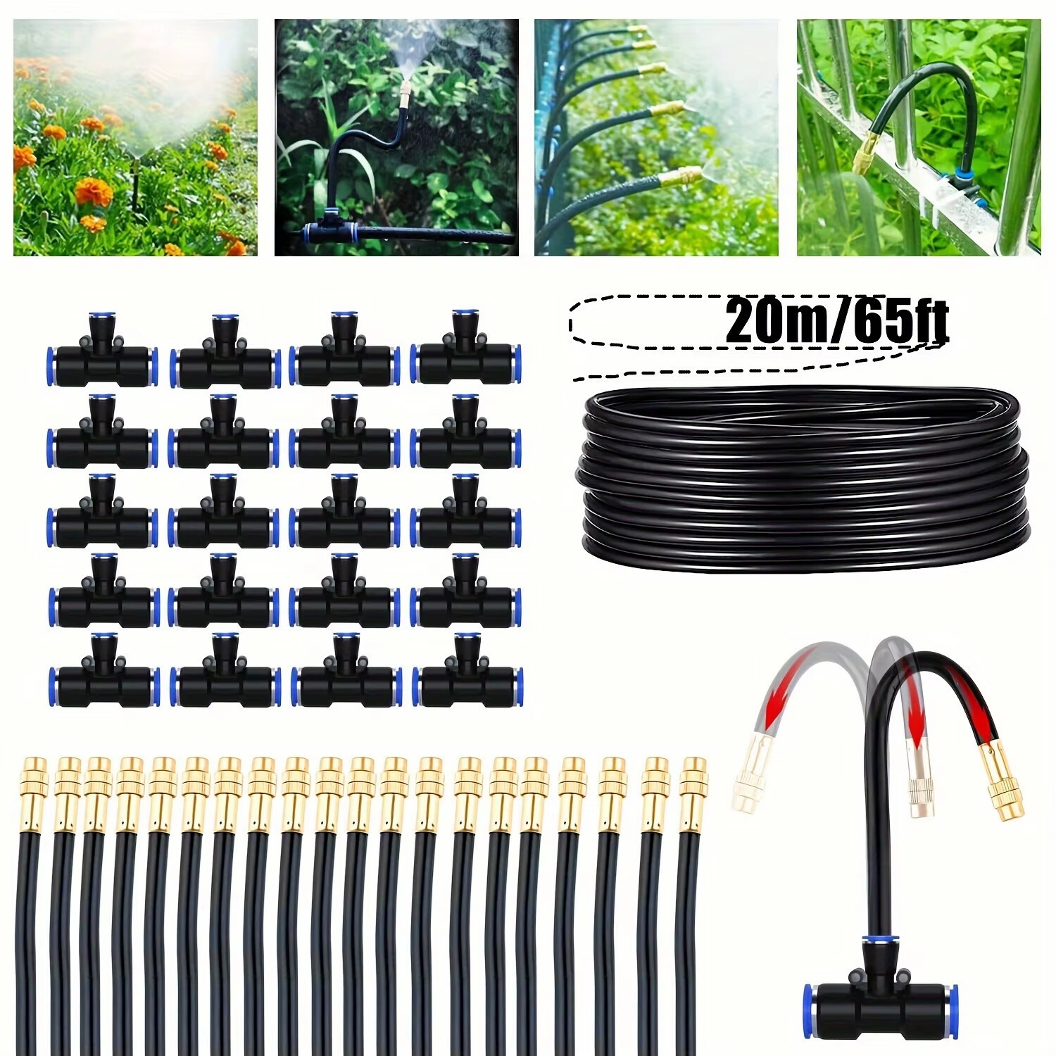 65ft Drip Irrigation Kit Garden Irrigation System Plant Watering Drip Adjustable