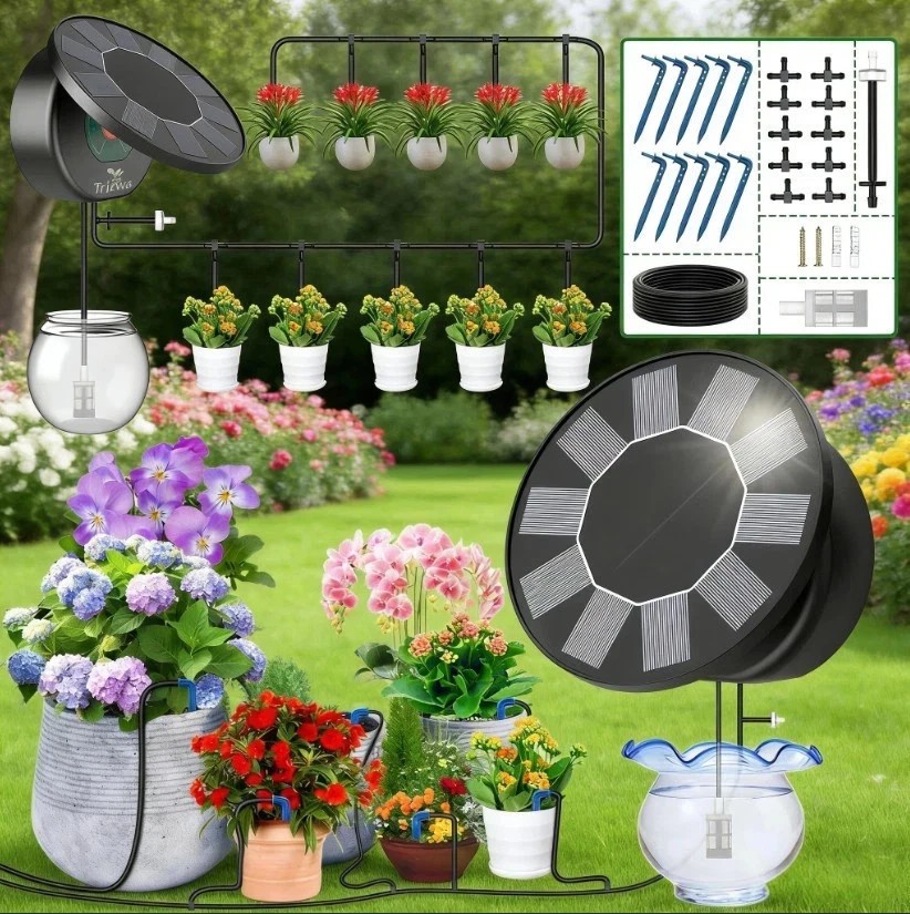 100/50ft Solar Irrigation System for Automatic Plants Watering, Drip Irrigation