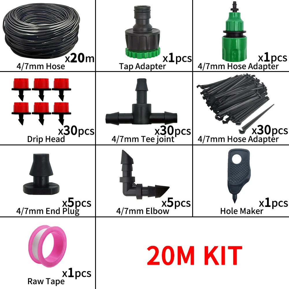 5-20M Drip Irrigation System Plant Watering Set Watering Kits Adjustable Dripper