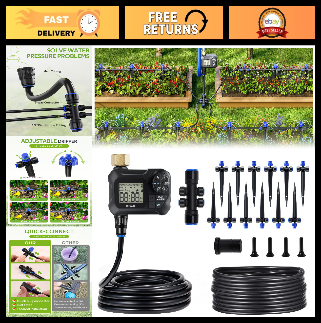 50FT Automatic Drip Irrigation Kit with Garden Timer – Easy Programmable Waterin