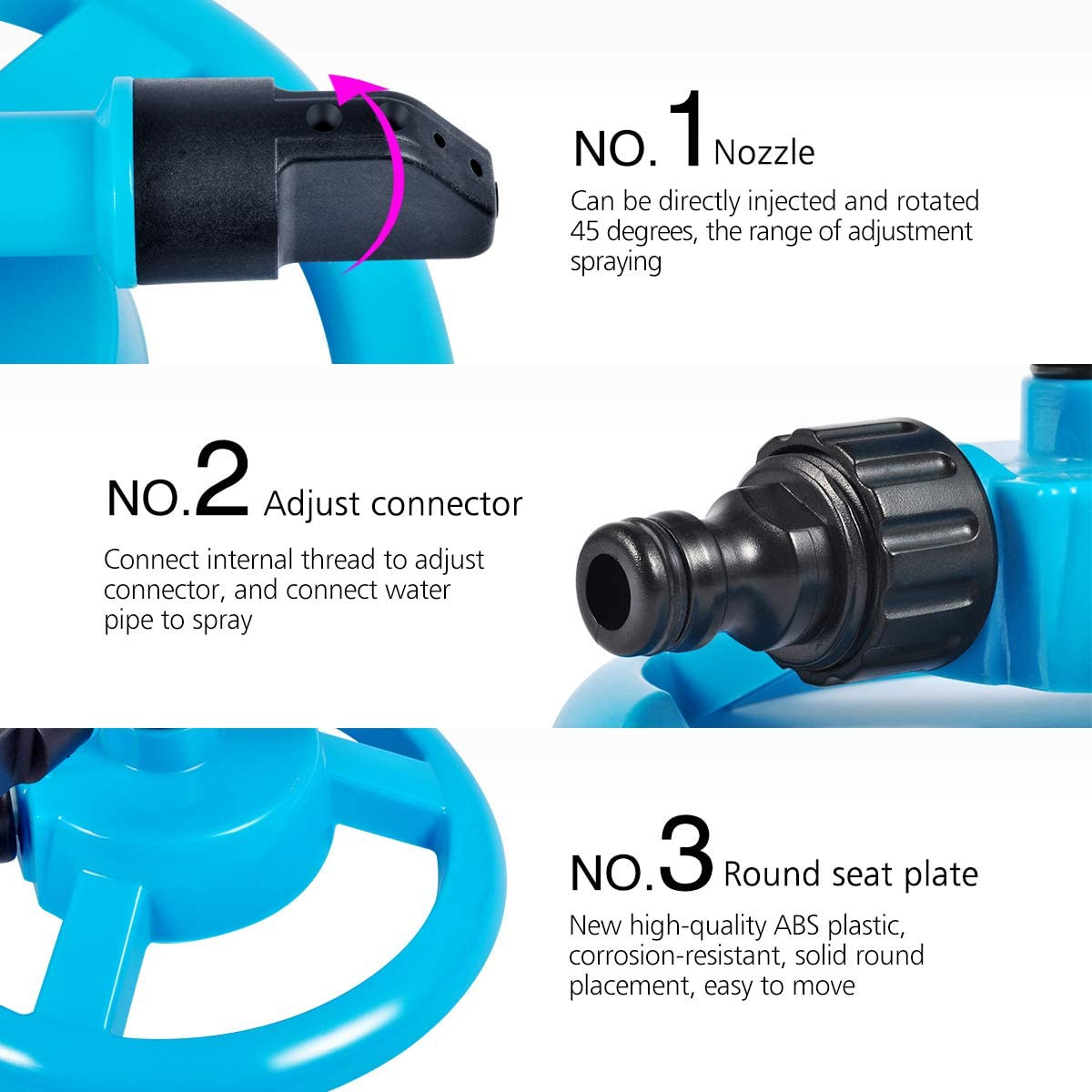 360 Rotating Lawn Sprinkler 3 Arm Garden Water Sprayer Kids Yard Irrigation