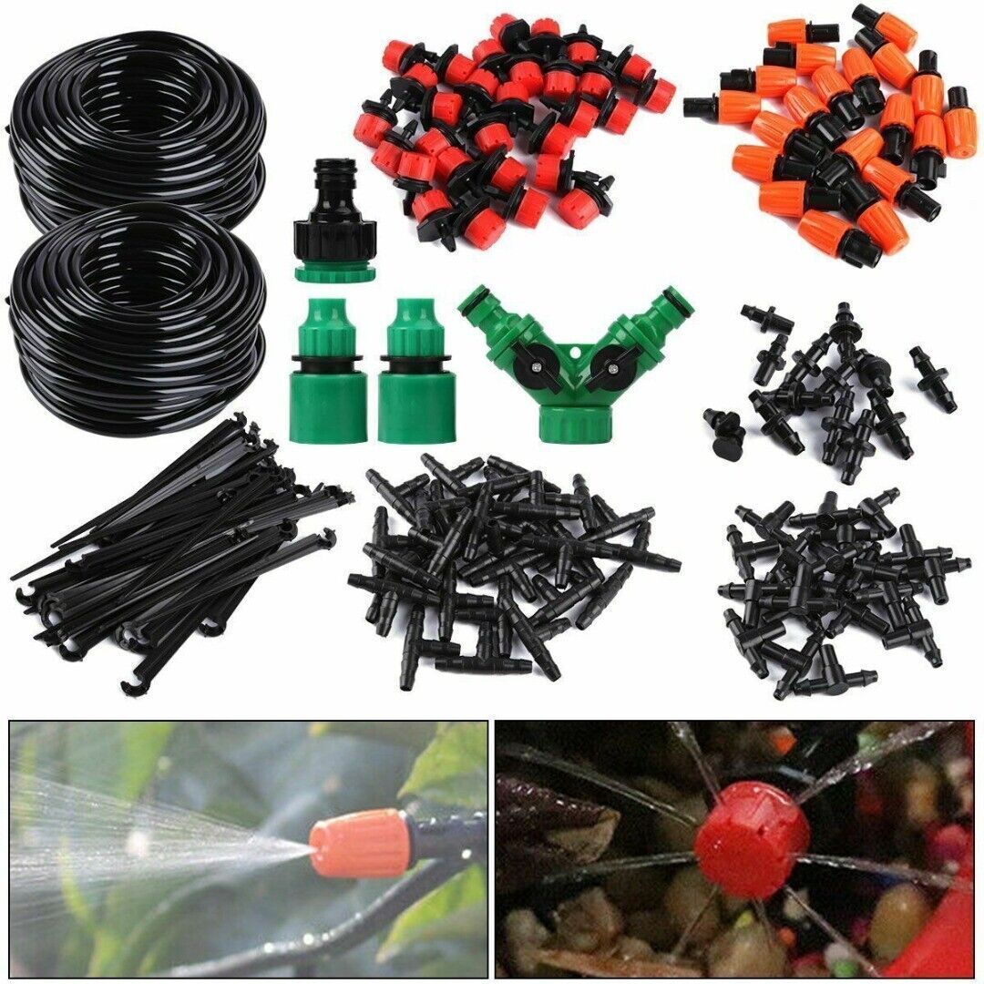 100ft Drip Irrigation System Garden Plant Self Watering Hose Micro Sprinkler Kit