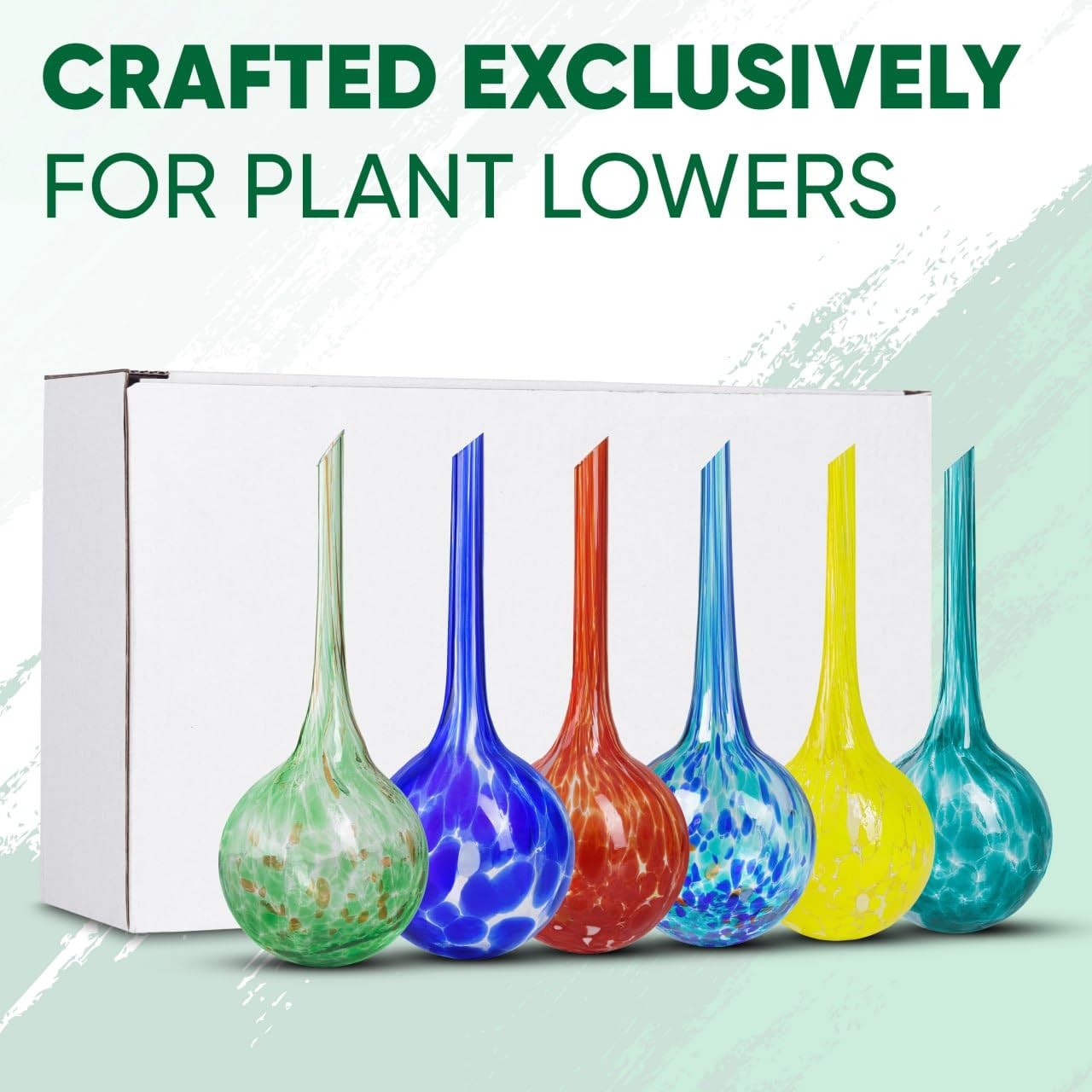 6-Pk Large Glass Self-Watering Globes for Indoor/Outdoor Plants – Multicolor