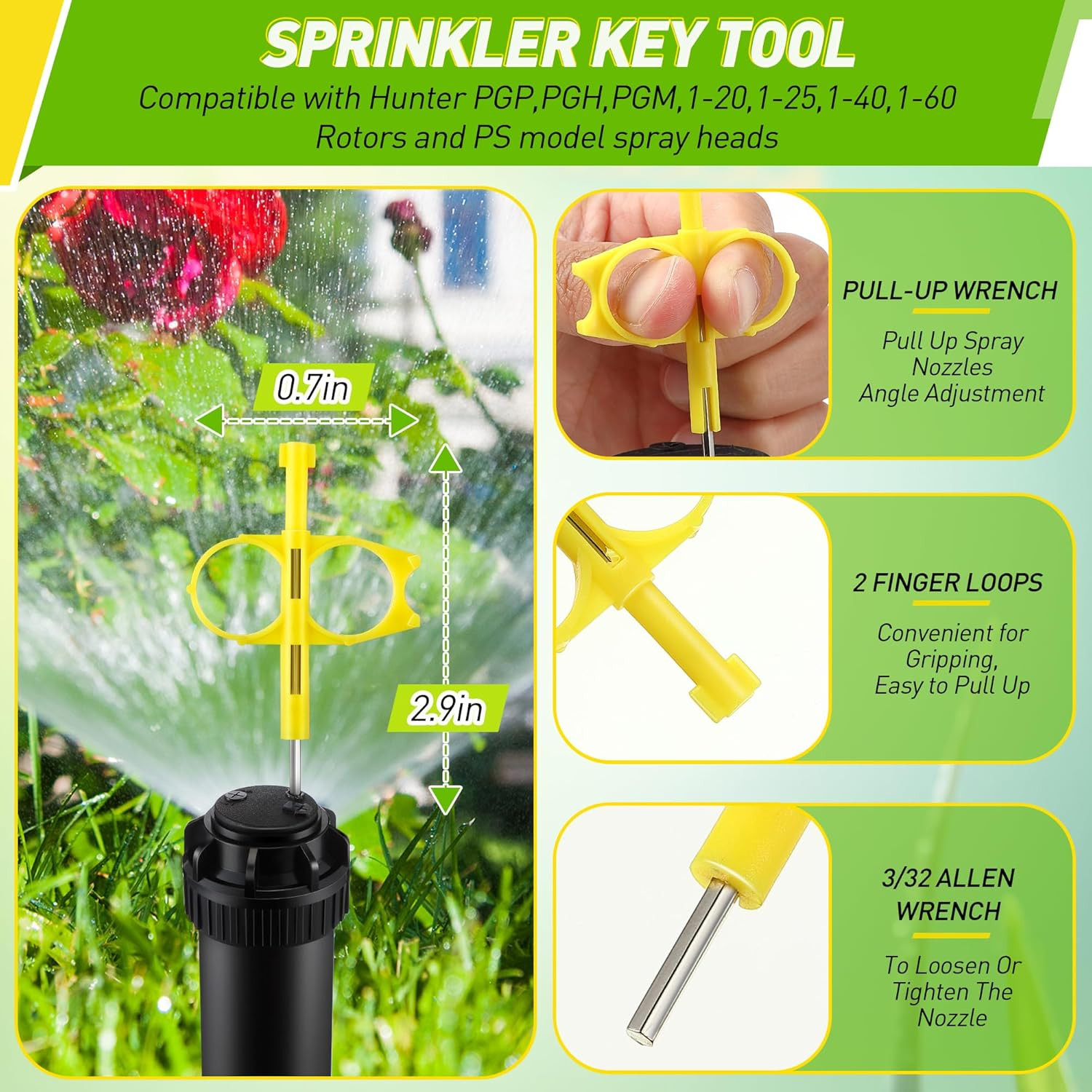 4Pack Sprinkler Key Adjustment Tool Rain Bird 5000 Hunter PGP Rotor Nozzle Wrenc