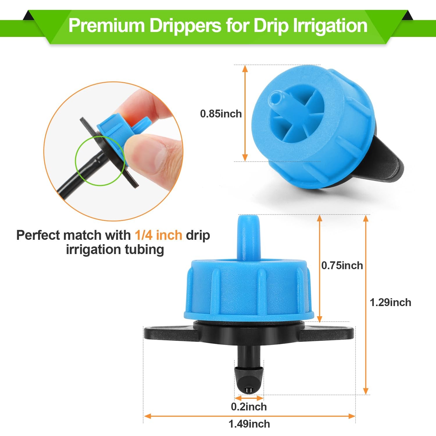 50 Pack 1/2 Gallon Per Hour Pressure Compensating Drip Irrigation Drippers, Oran