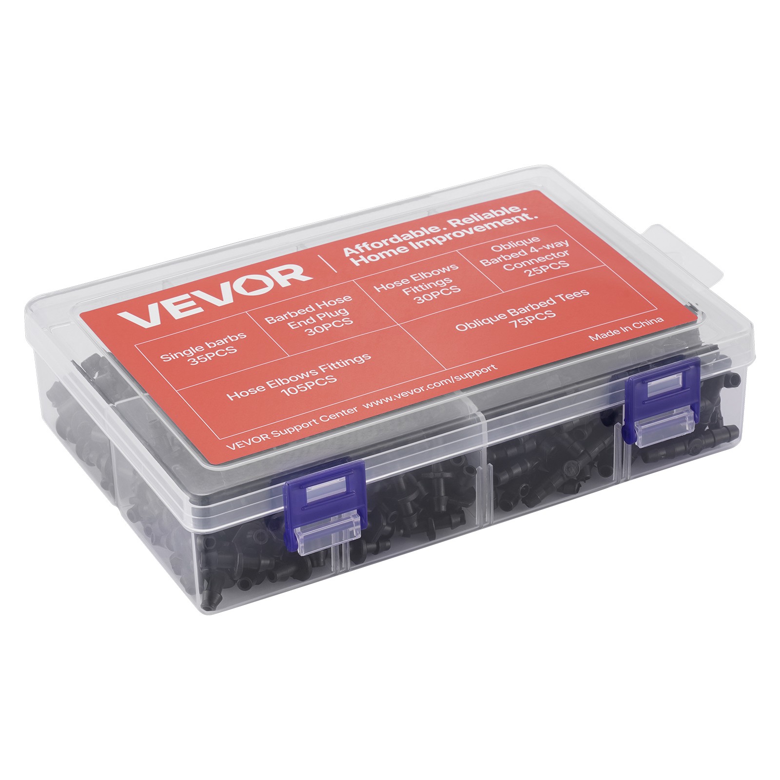 VEVOR 300Pcs Drip Irrigation Fitting Parts Kit for 1/4″ Tubing Yard Garden Lawn