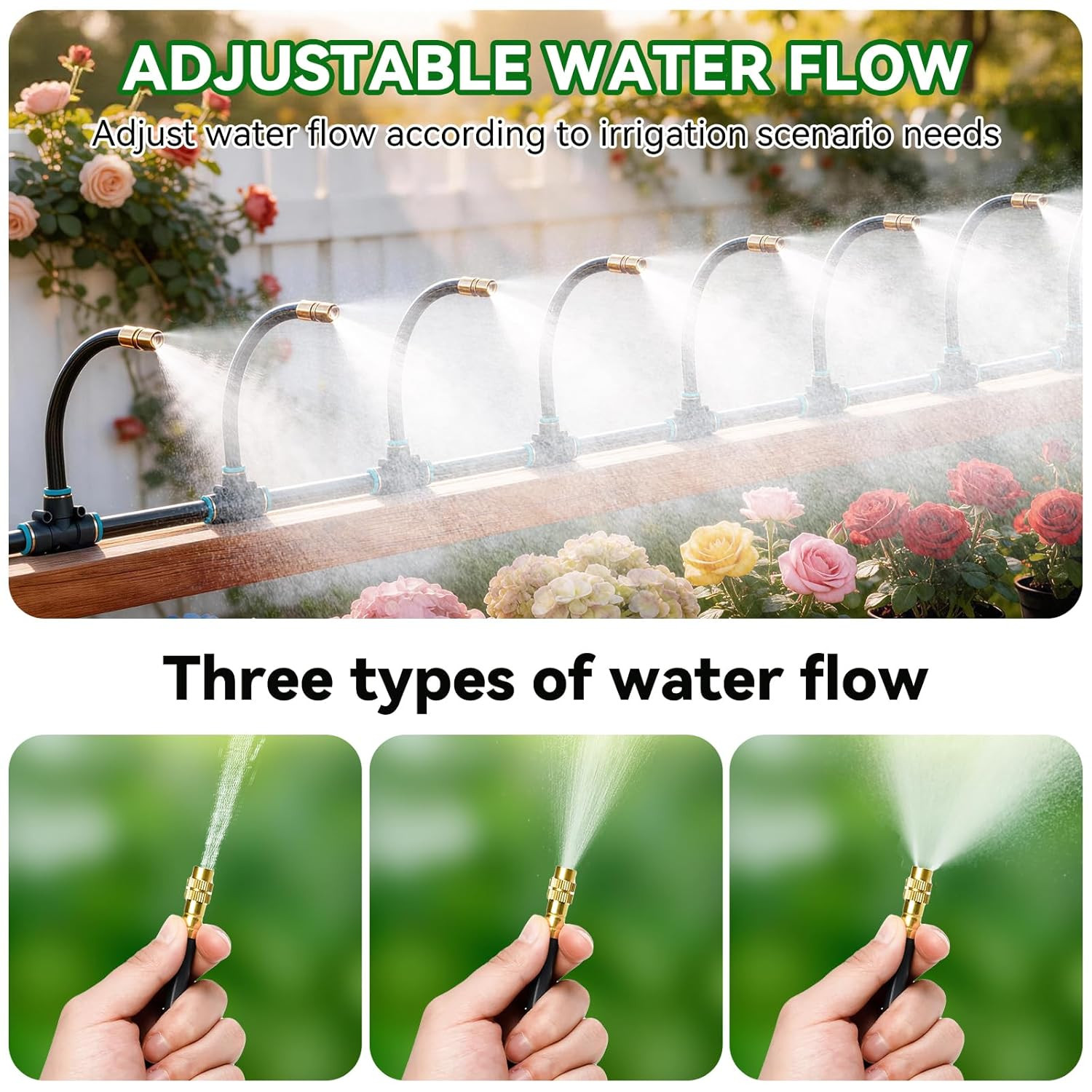 360° Adjustable Drip Irrigation System 100FT,5/16″ Garden Watering Kit with 16 C