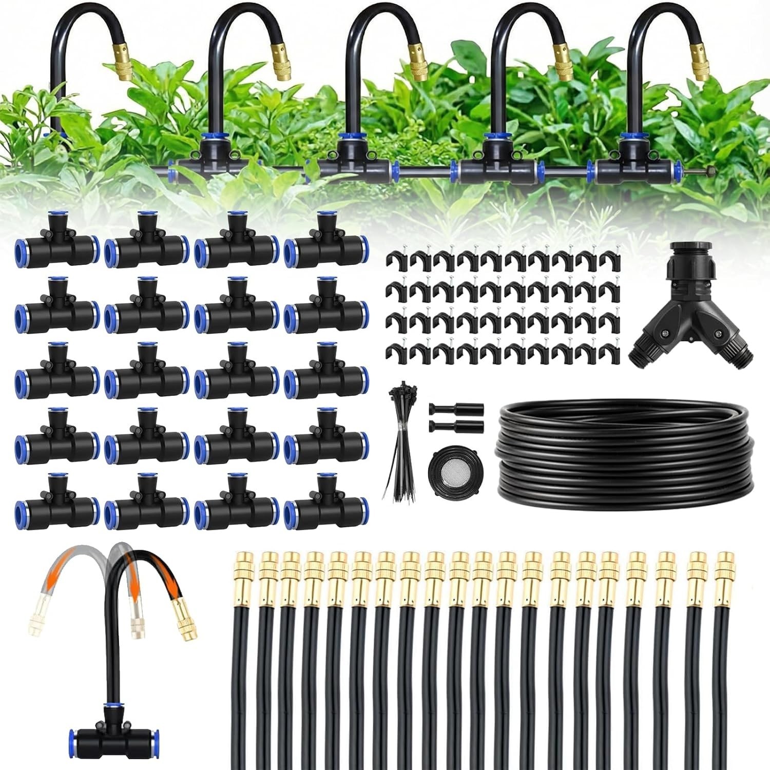100ft Automatic Garden Drip Irrigation Kit 1/4″ Atomizing Misting Spray Systems