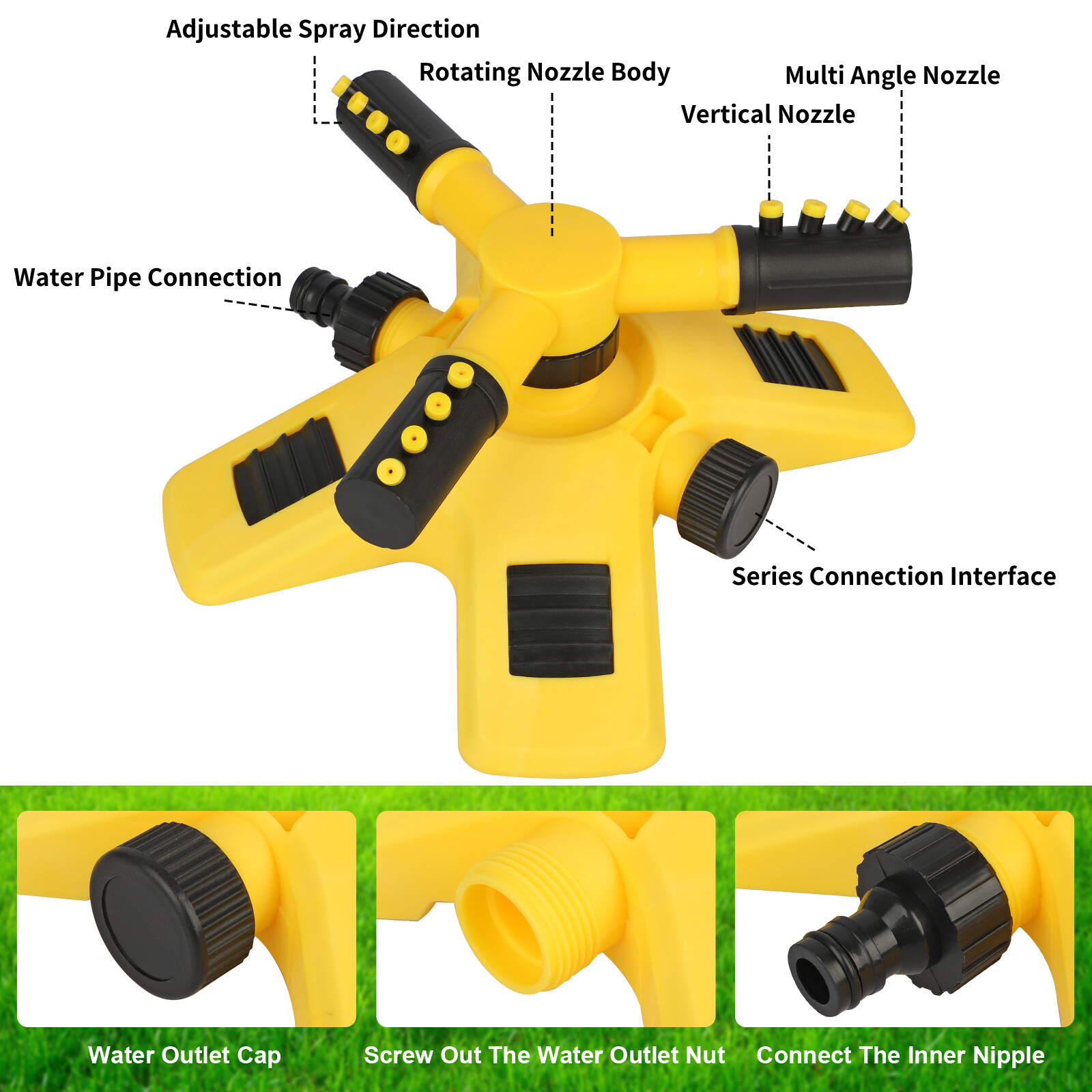 Garden Lawn Sprinkler 360°Auto Spray Grass Watering Irrigation System Patio Yard