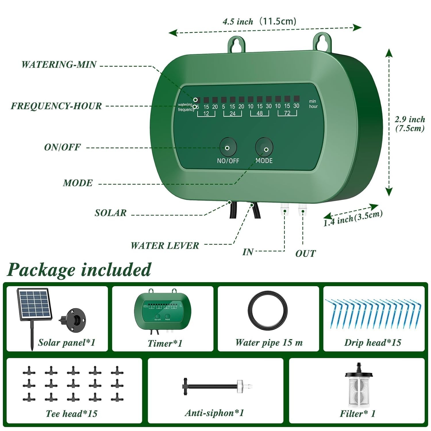 50ft Solar Automatic Watering Kit for Garden Drip Watering System Watering US