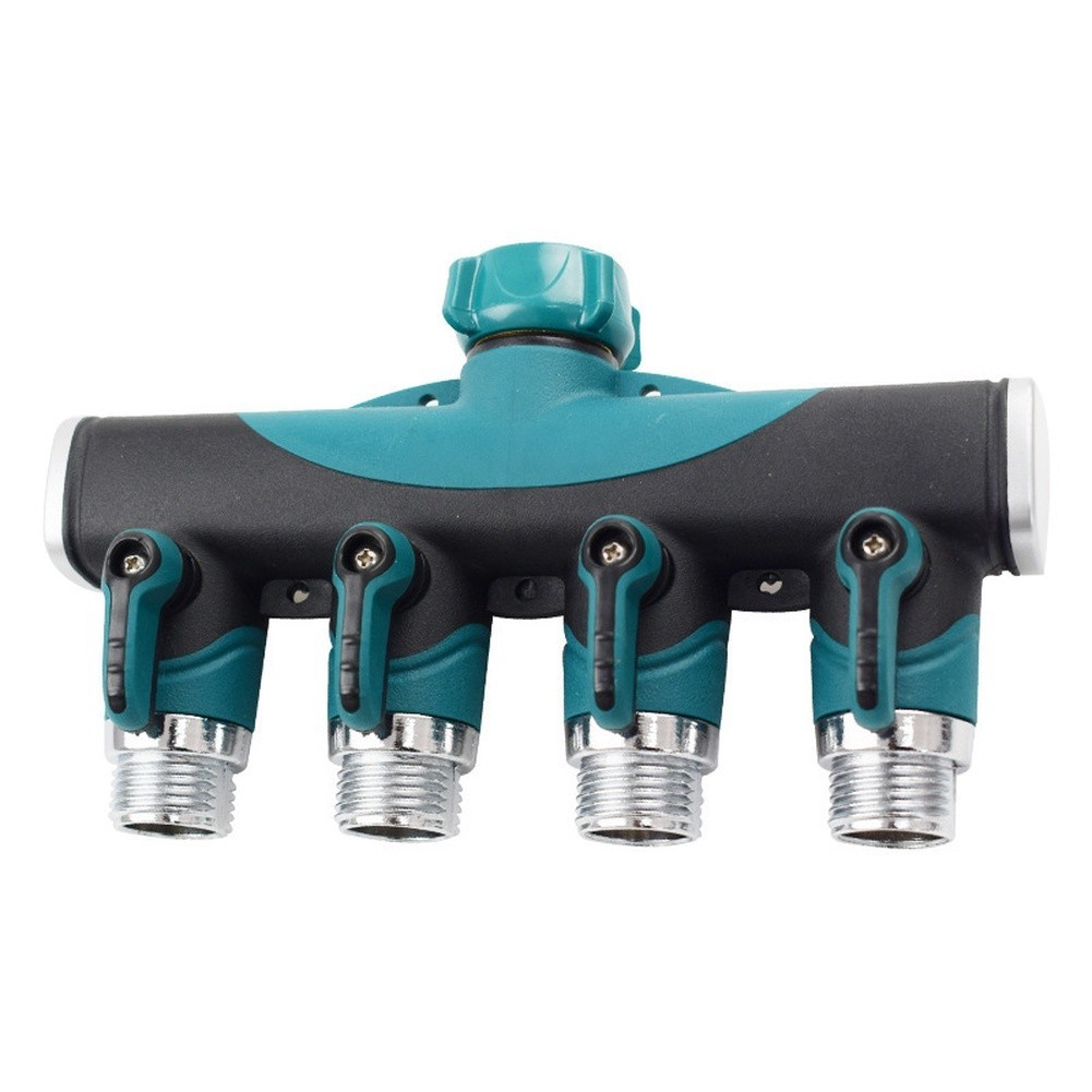 4 Way Plastic Hose Manifold with Aluminum Coated Nuts 3/4 Inch Compatibility