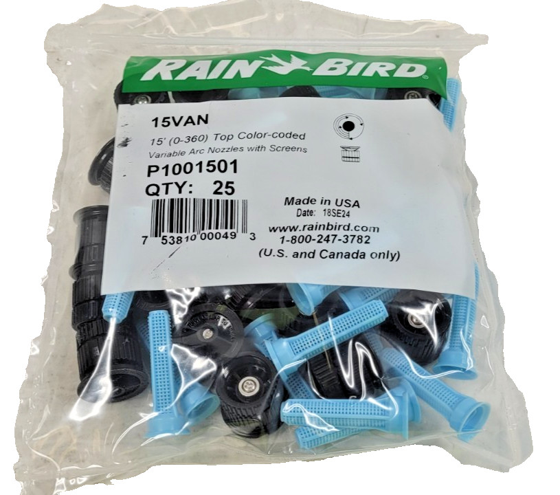 (QTY. 25) New Rain Bird 15VAN Nozzles with Filters – OEM – 15′ w 0 to 360 Degree