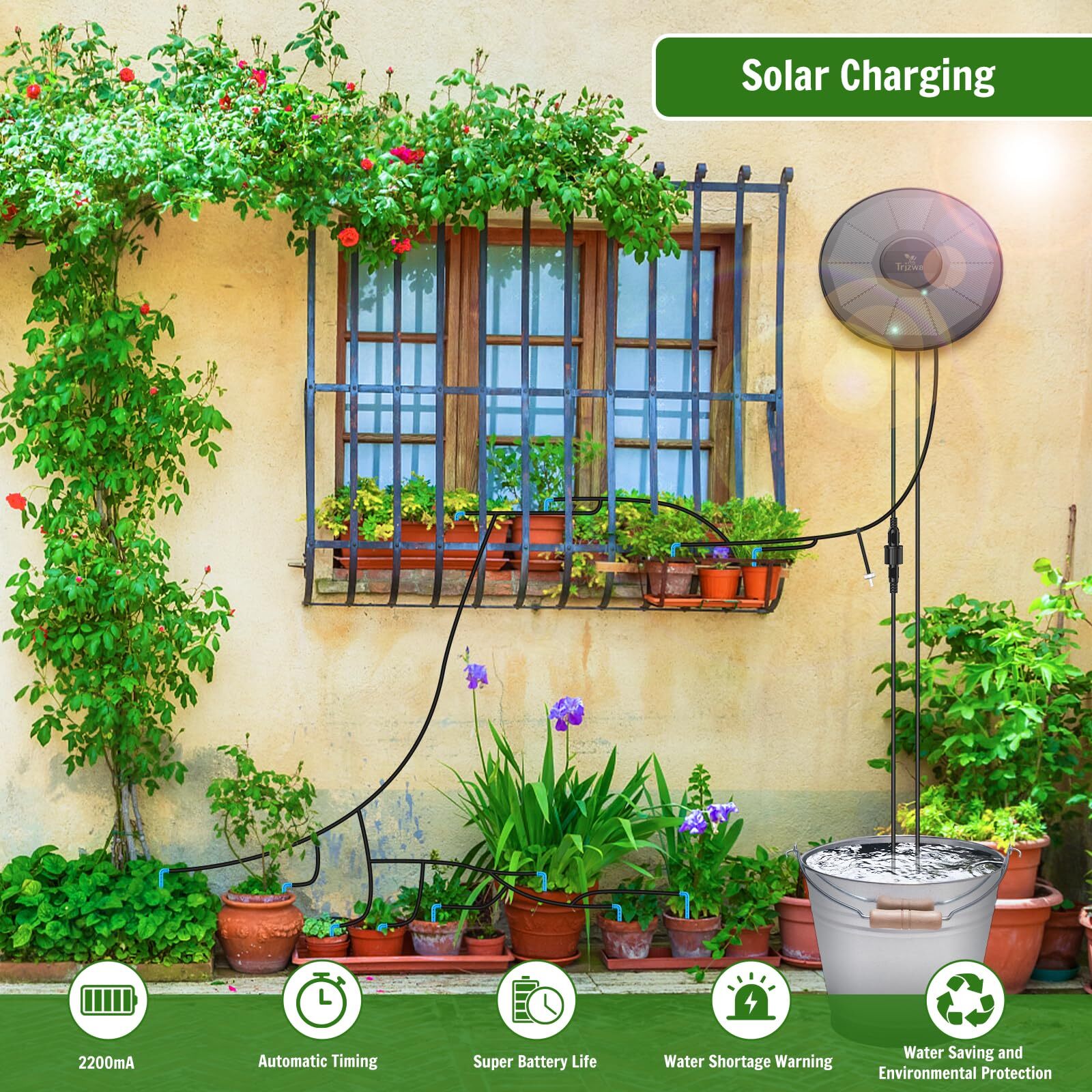 TRJZWA Solar Irrigation System ,Automatic Drip Irrigation Kit for Outdoor/Indoor