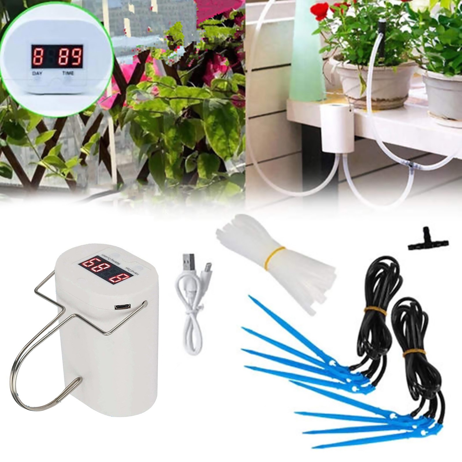 Indoor Plant Watering Kit with USB Cable and 8 Dripping Pipes Installation Tools