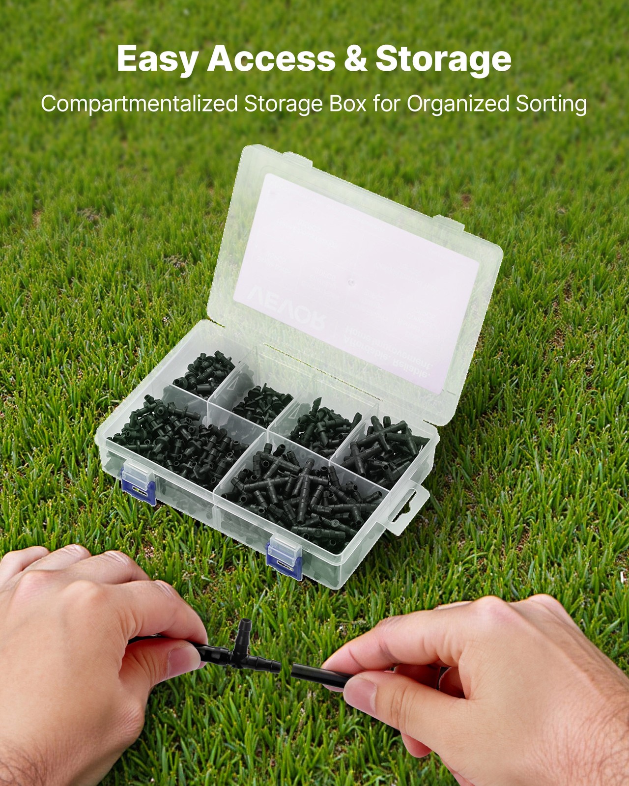 VEVOR 300Pcs Drip Irrigation Fitting Parts Kit for 1/4″ Tubing Yard Garden Lawn