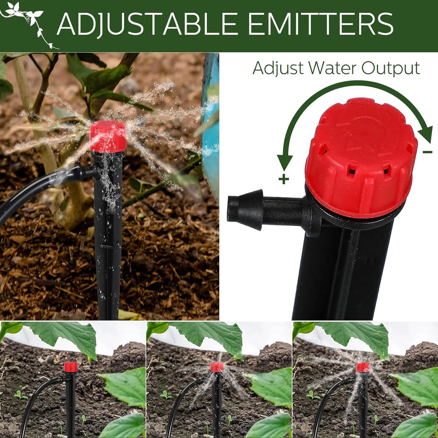 50Pcs Drip Emitters for 1/4″ Drip Irrigation Tubing Adjustable 360° Adjustable W