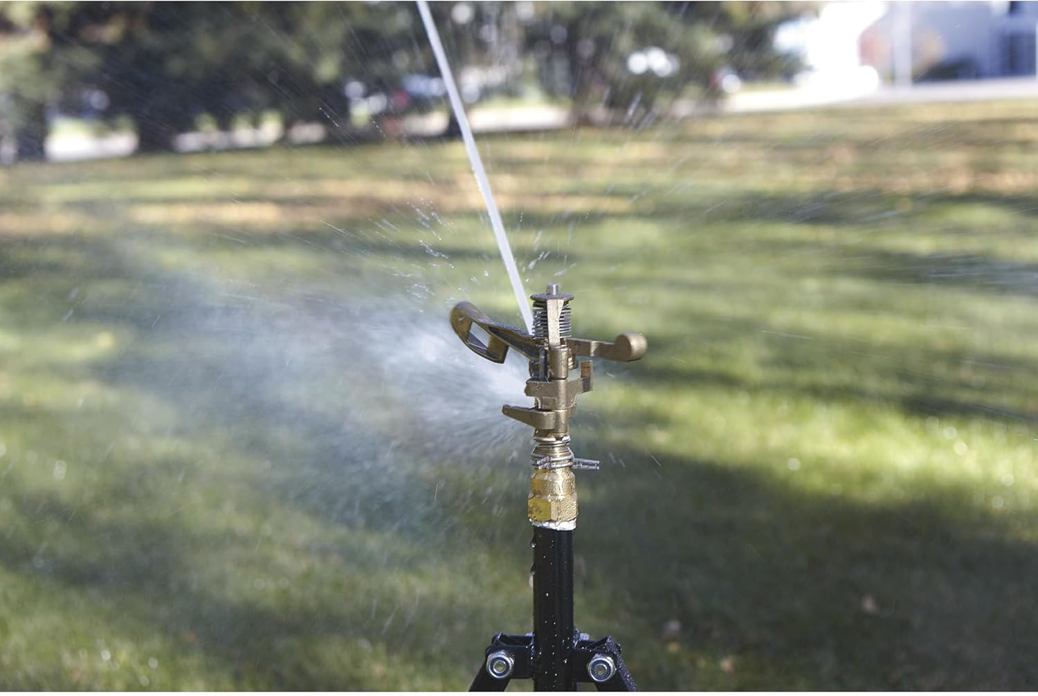 Tripod Sprinkler with round Base, 3/4 In. Brass Head with 2 Nozzles, 100 Ft. Dia