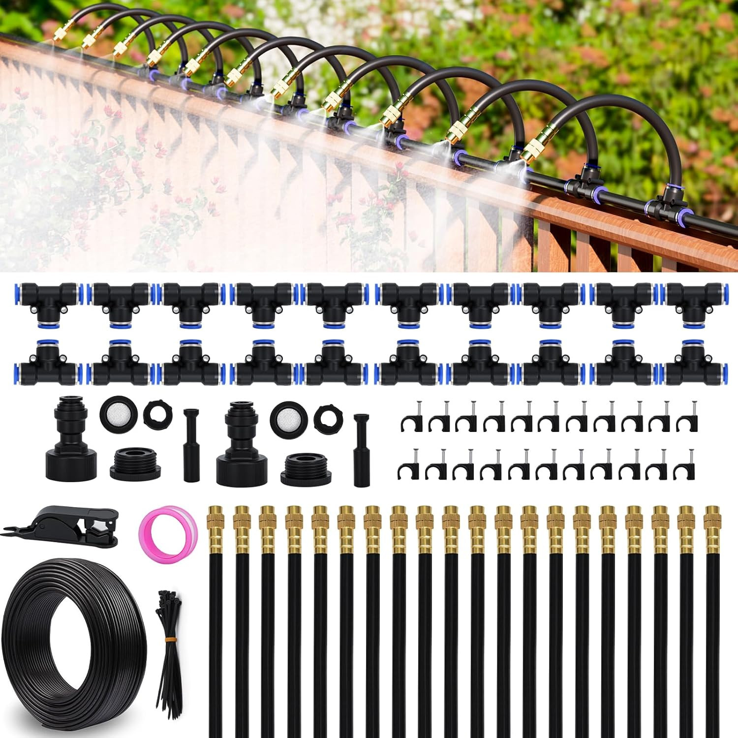 Drip Irrigation System 66 FT with 20 Nozzles, 360° Adjustable Bendable Garden Wa