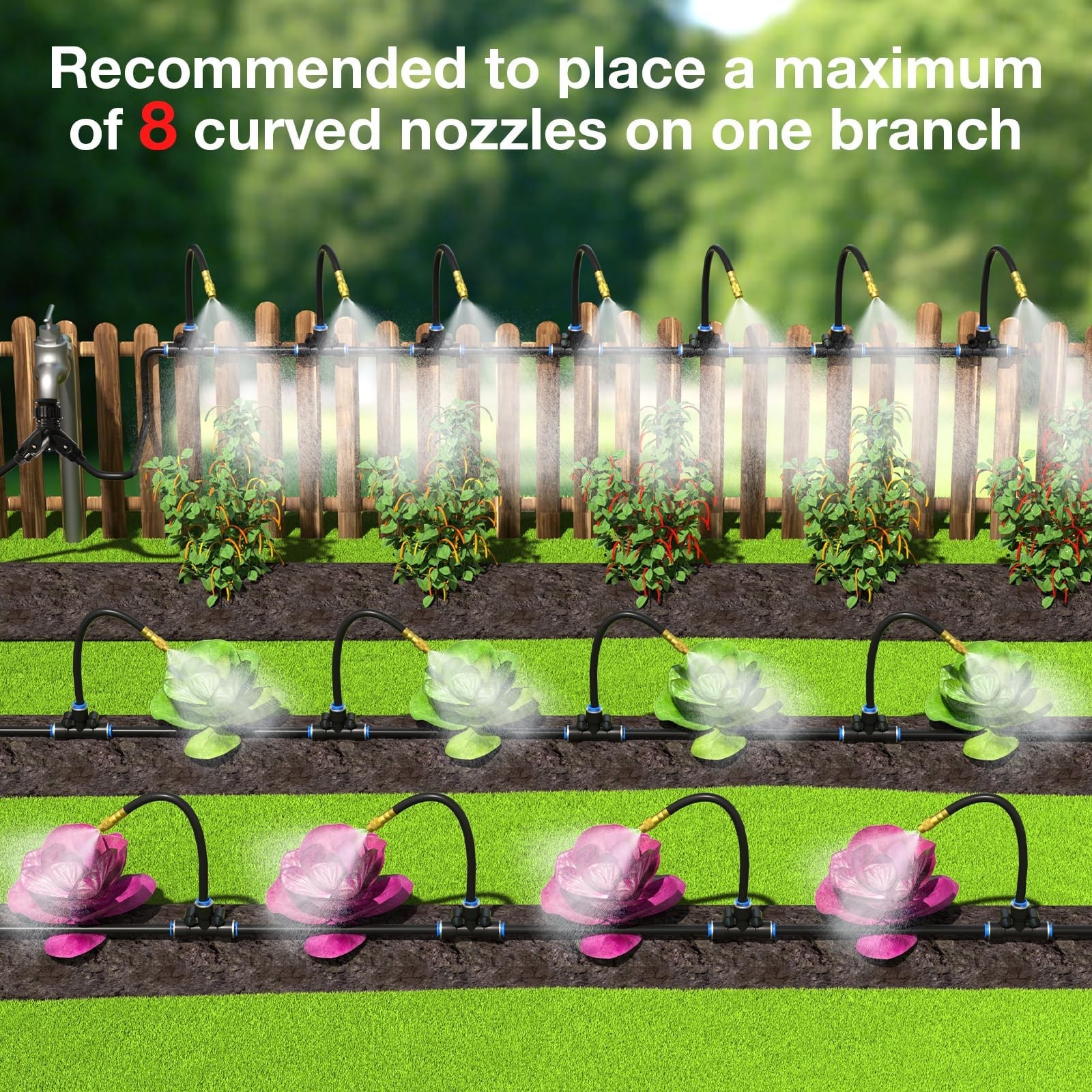 1/4″ 100Ft Drip Irrigation System for Garden with 16pcs 360°Adjustable Brass …