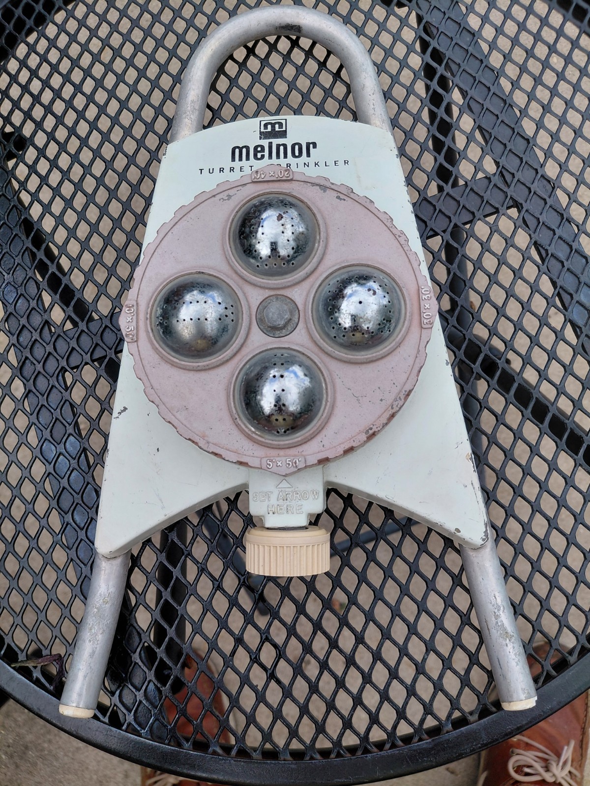 Vintage Melnor Adjustable Turret Sprinkler 4 Spray Aluminum Plastic Ships FREE!