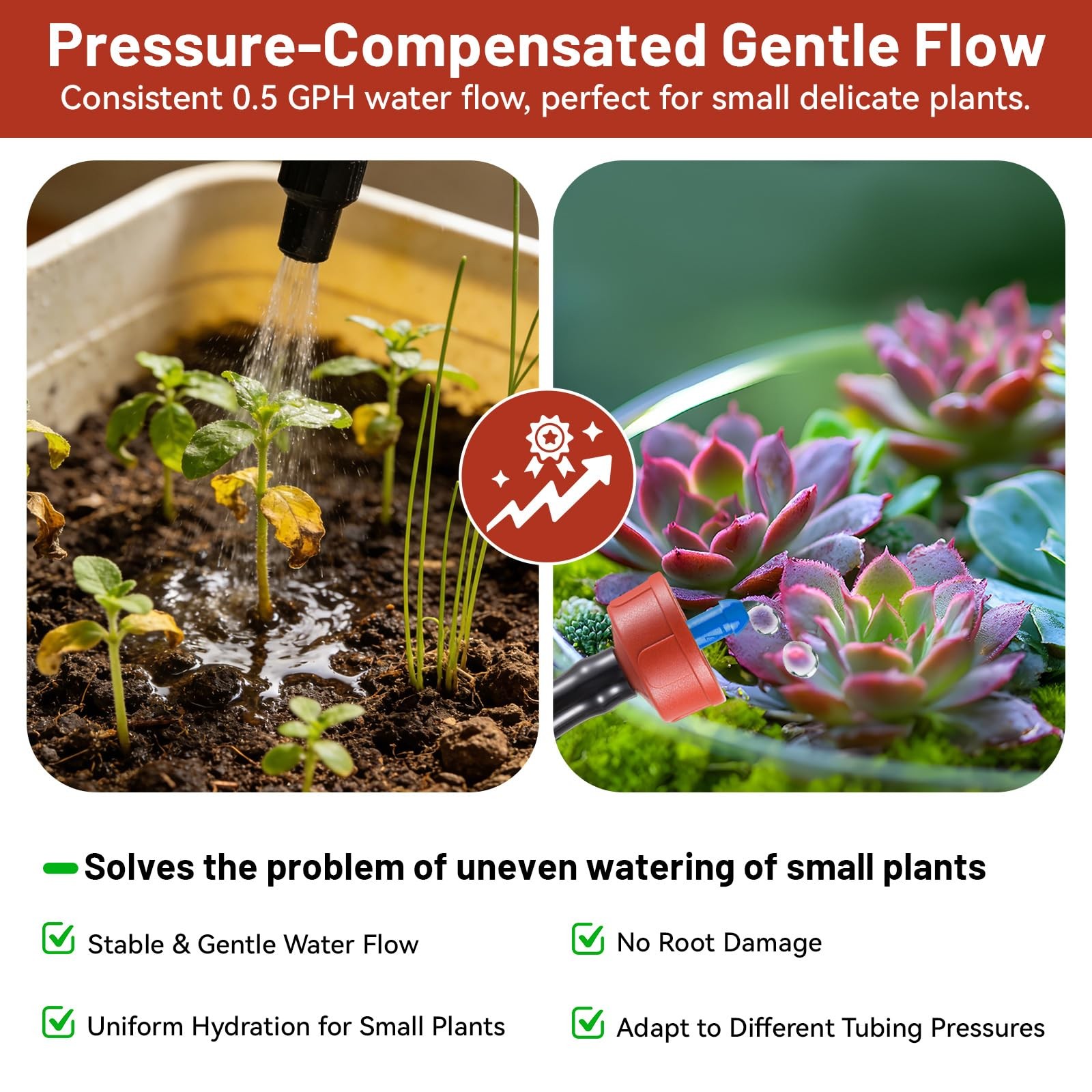 50 PCS 0.5 GPH Pressure Compensating Drip Irrigation Spot Watering Dripper, G…