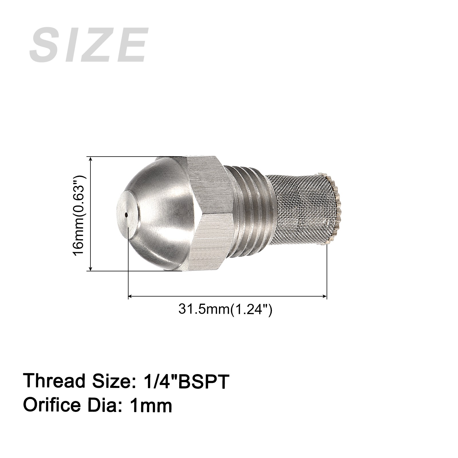 Mist Nozzle 1/4BSPT 1mm Orifice Dia 304 Stainless Steel Fine Atomizing Spray Tip