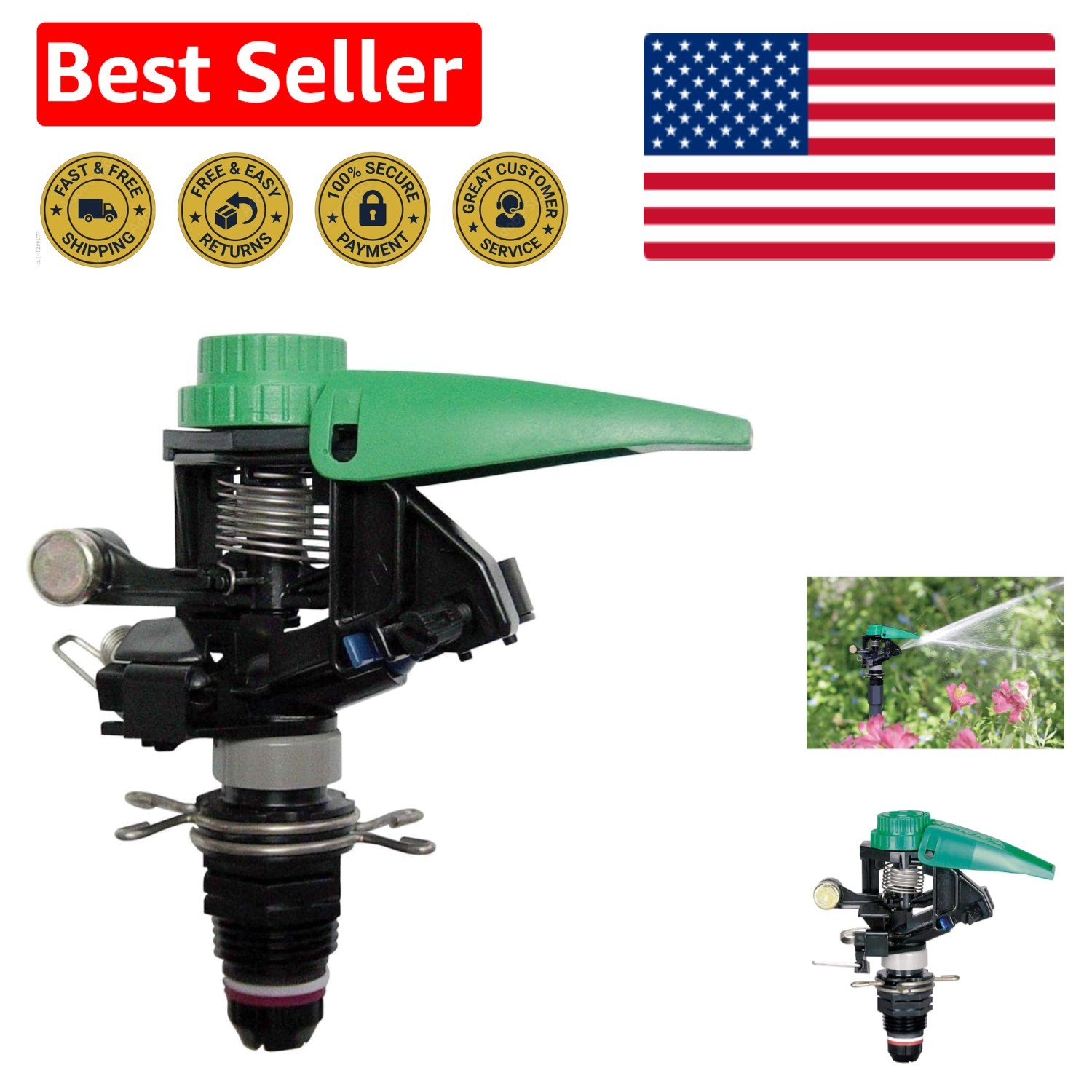 High-Performance P5R Plastic Impact Sprinkler, 20°-360° Adjustable Spray Range