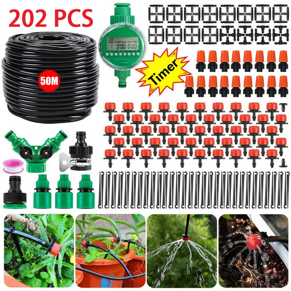 202PC Drip Irrigation System Garden Plant Self Watering Hose Micro Sprinkler Kit