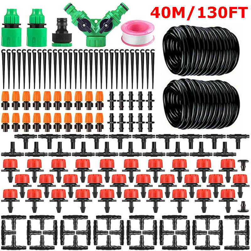 130ft Drip Irrigation System Plant Timer Self Garden Watering Hose Spray Kits