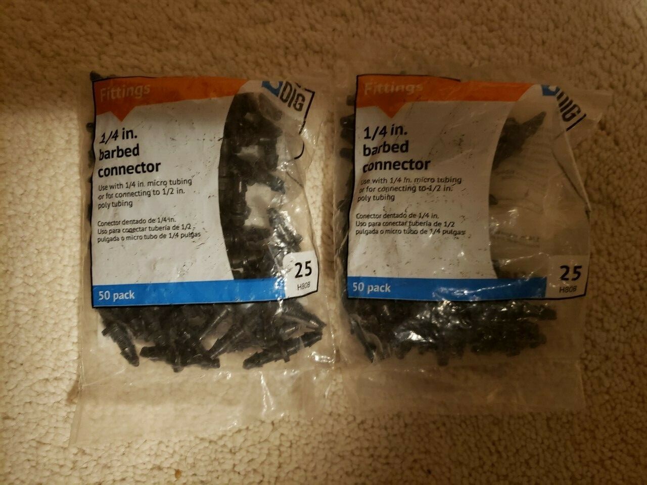 DIG H80B 1/4 In. Barb Connectors Hose Drip Line 25 PSI 50 Pack Lot of 2