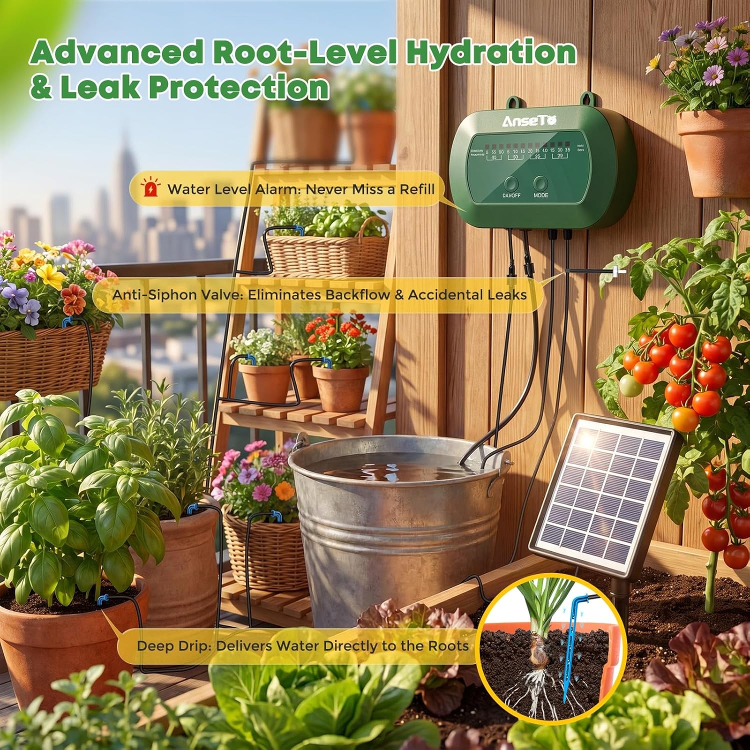 Solar Drip Irrigation System, Automatic Watering Kit with Split Design,49ft ,a