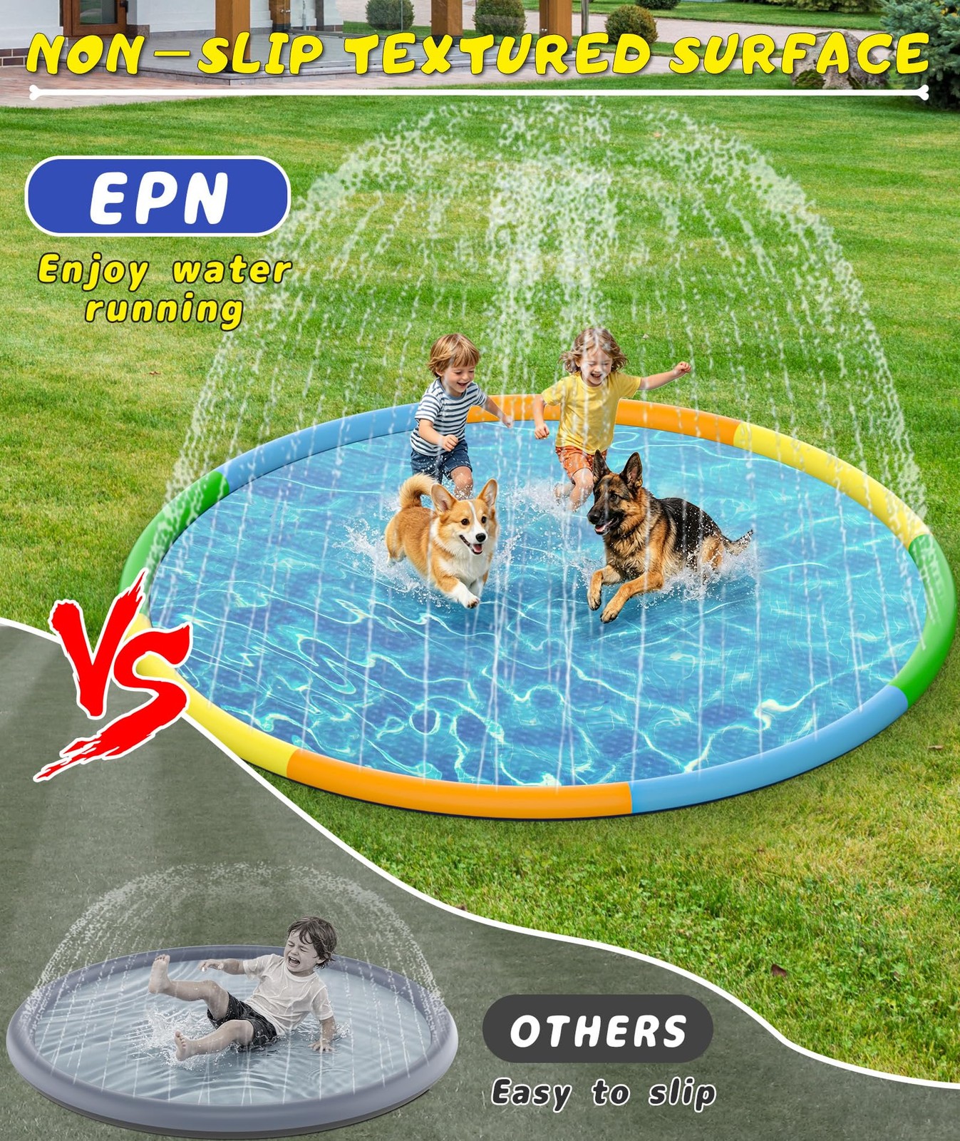 Epn Splash Pad For 13Ft Extra Large Dog Splash Pad Water Play Mat Big Outdoor