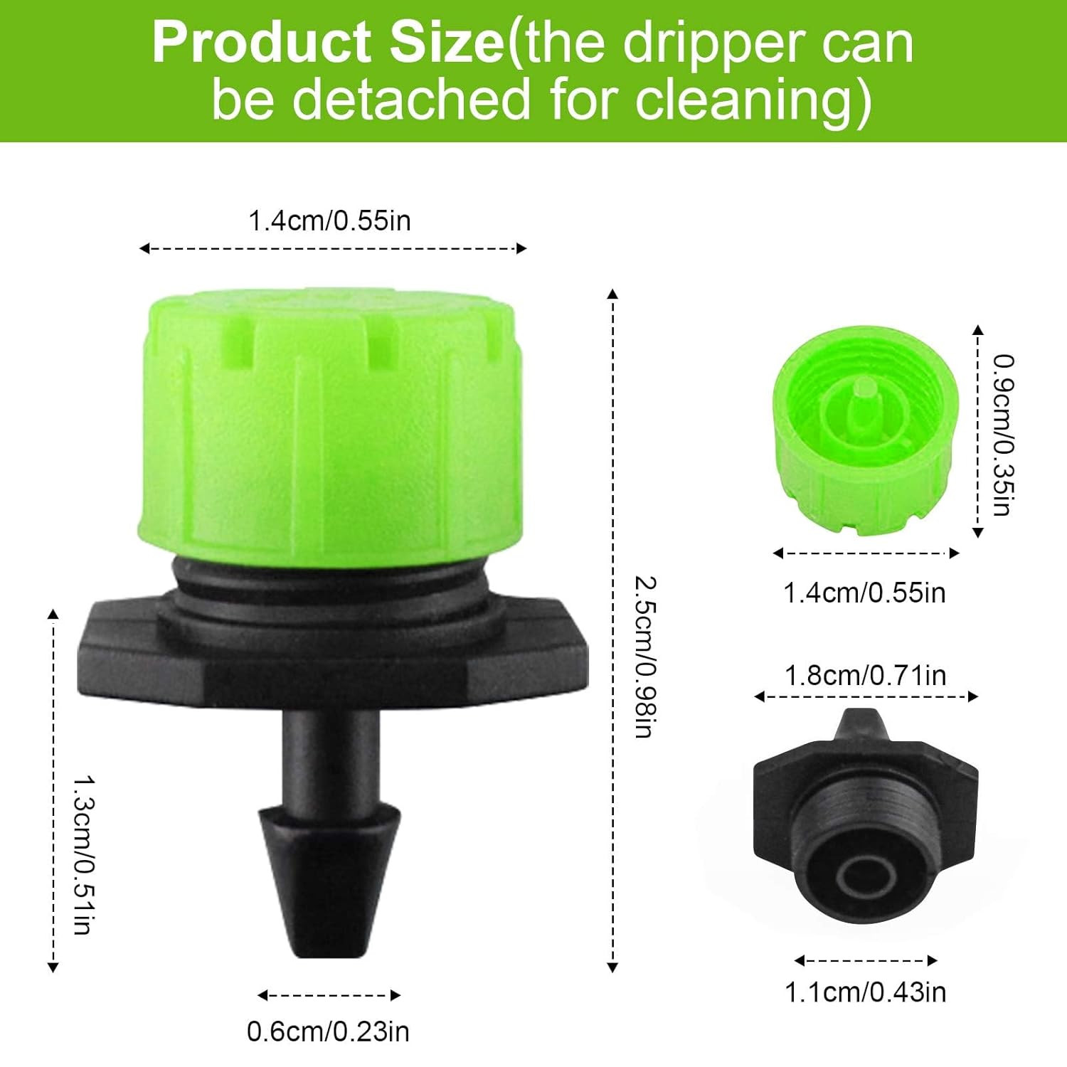200Pcs Adjustable Irrigation Drippers, 1/4 Inch Barbed Drip Emitter 360 Degree W