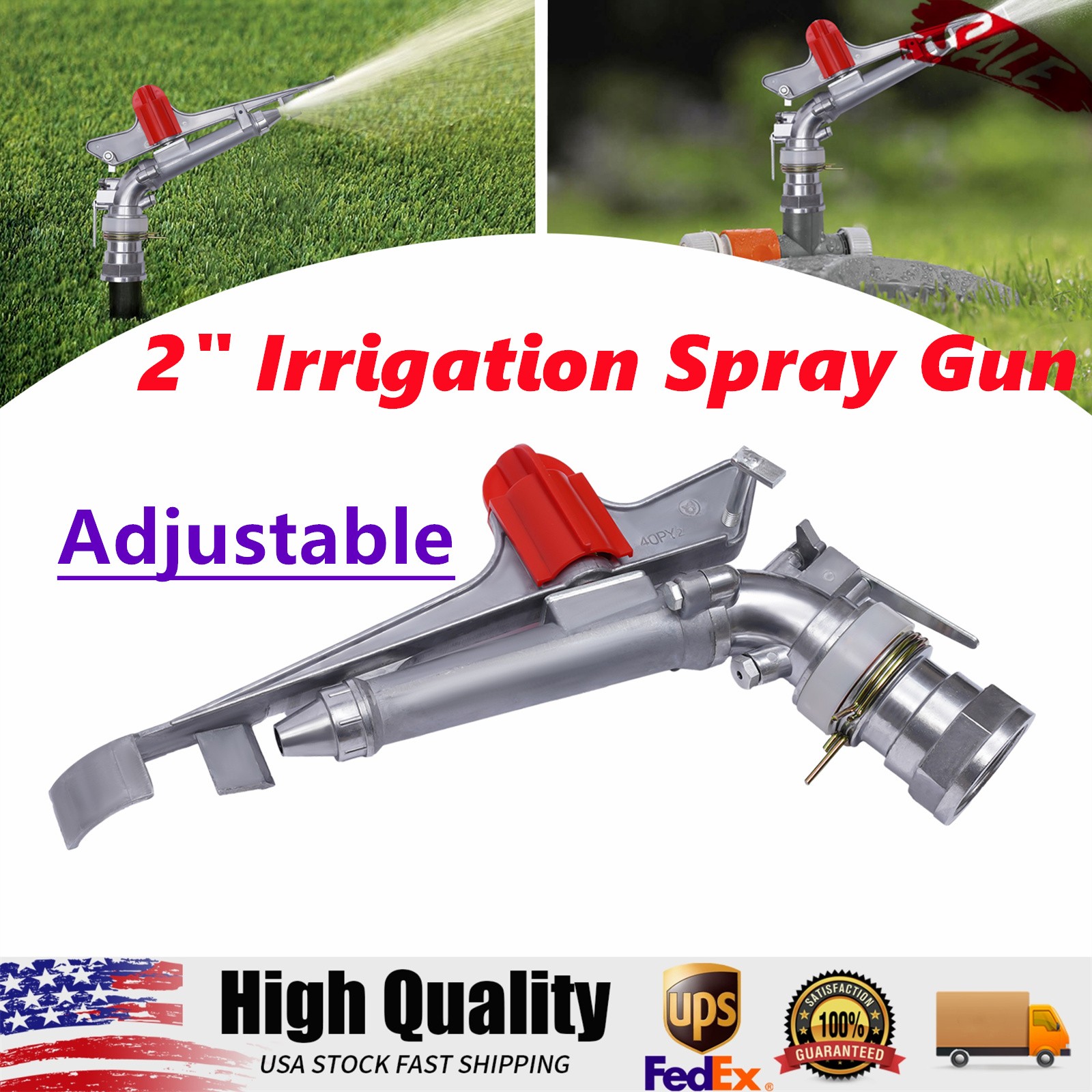 2″ 360° Rain Spray Gun Adjustable Impact Sprinkler Large Area Water Irrigation