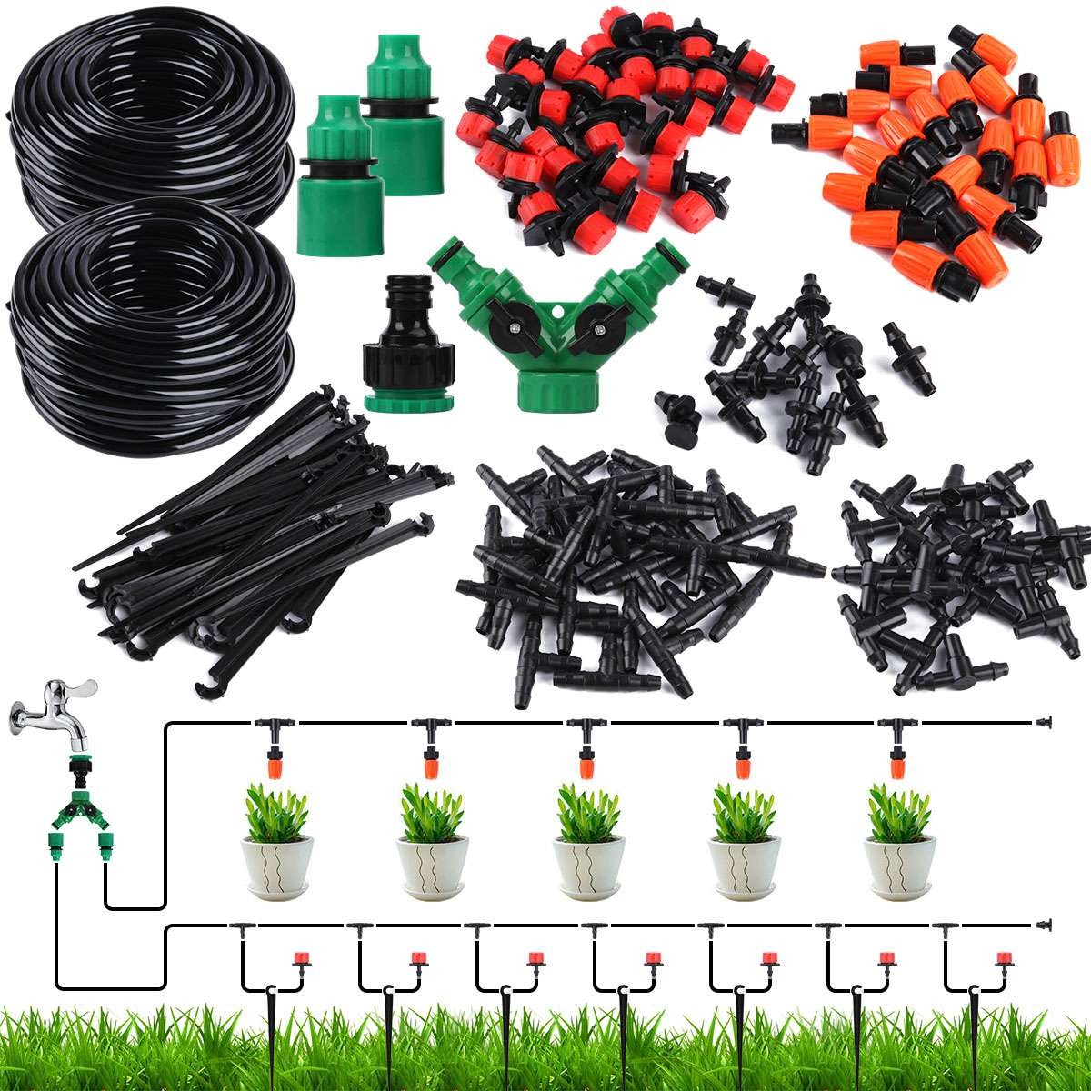33-197ft Auto Drip Irrigation System Kit Timer Micro Sprinkler Garden Watering