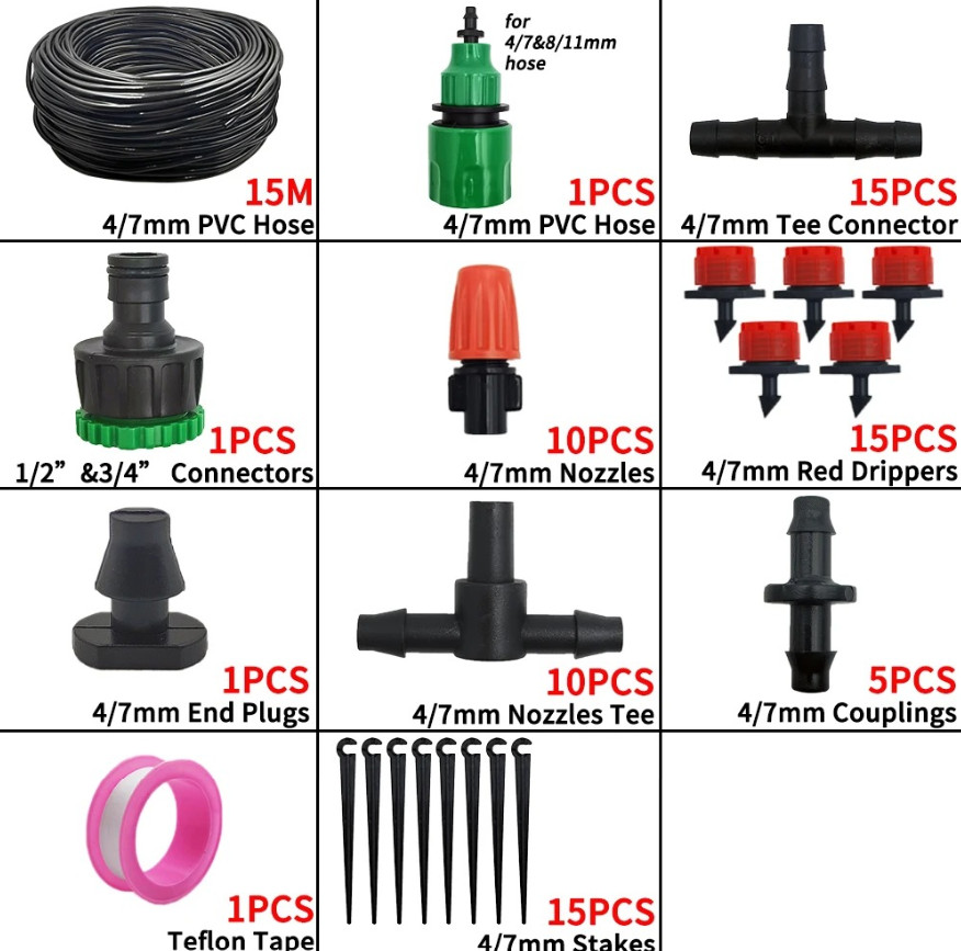 1 SET Automatic Garden Drip Irrigation Hose Kit Adjustable Watering System – NEW
