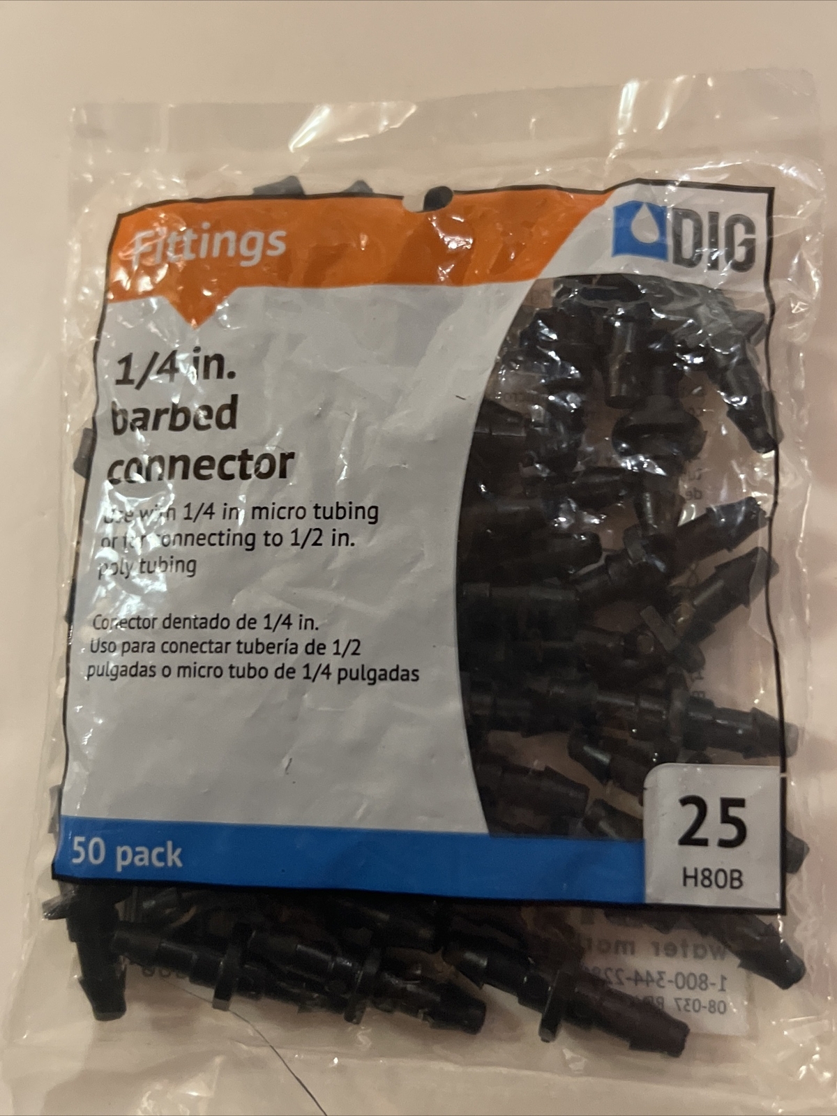 250 DIG H80B 1/4 In. Barb Connectors Hose Drip Line 25 PSI. 250Piece Lot of 5