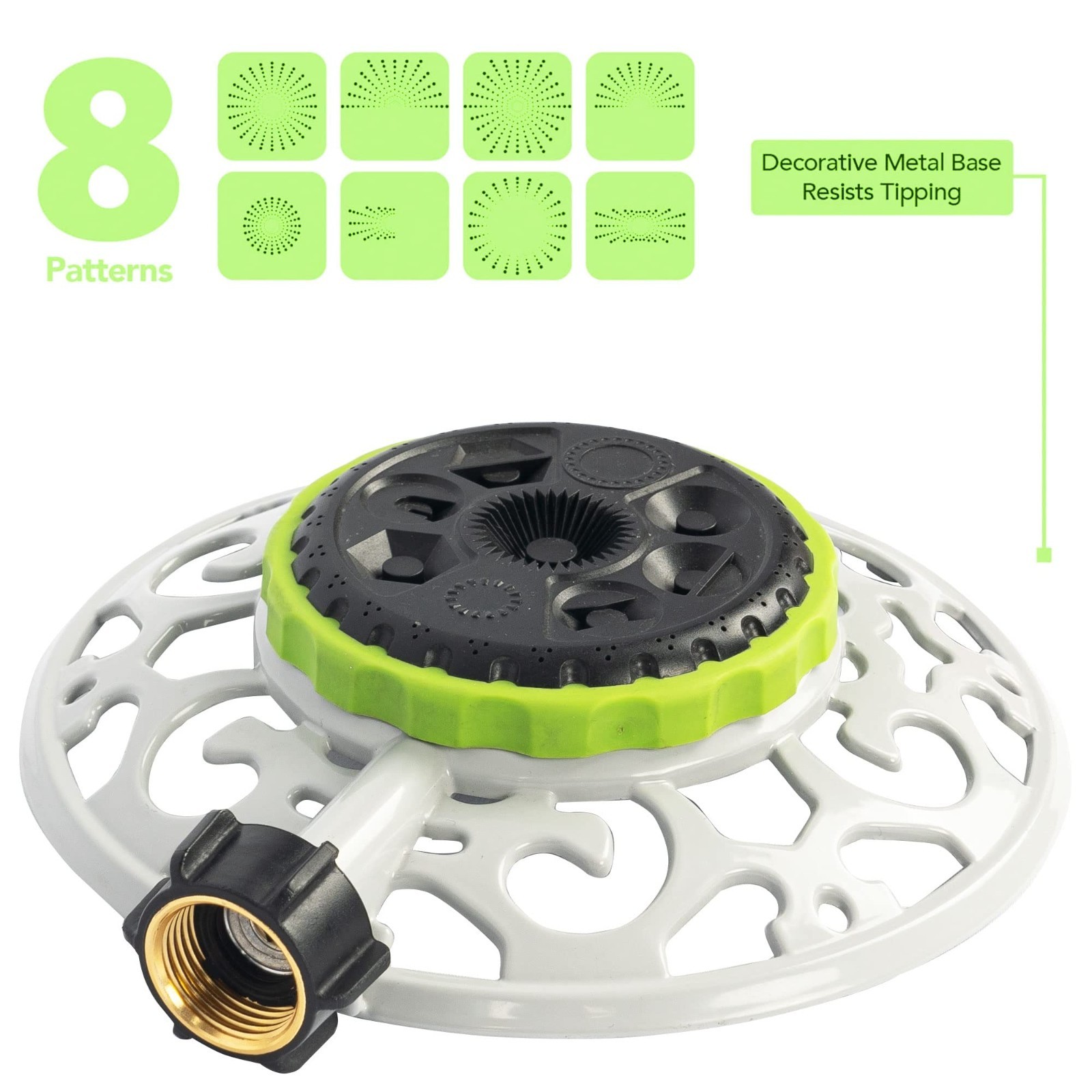 Adjustable Metal Lawn Sprinkler – 8 Modes, Quick Connect Hose Adapter for Garden