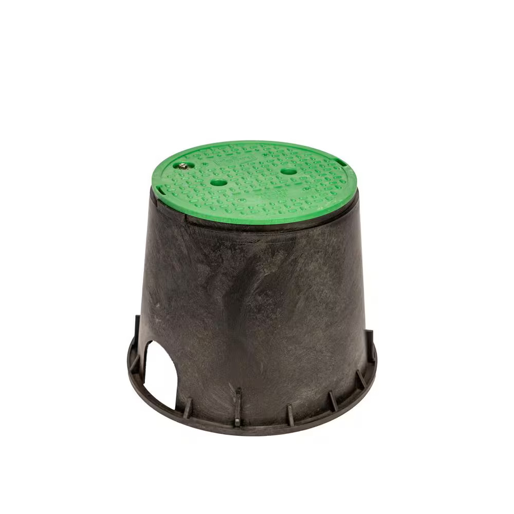 10 In. round Irrigation Valve Box and Lid, Black Box, Green Lid