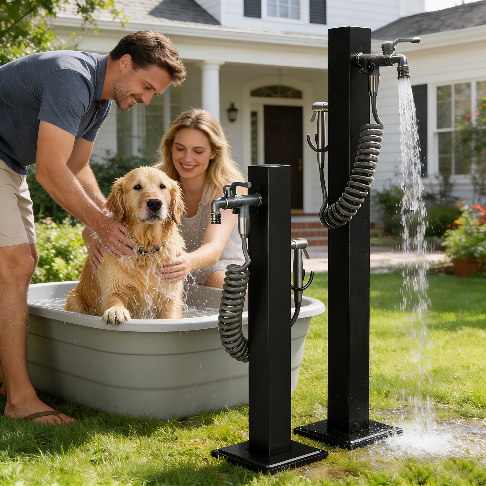 304 Stainless Steel Outdoor Garden Black Square Post Faucet
