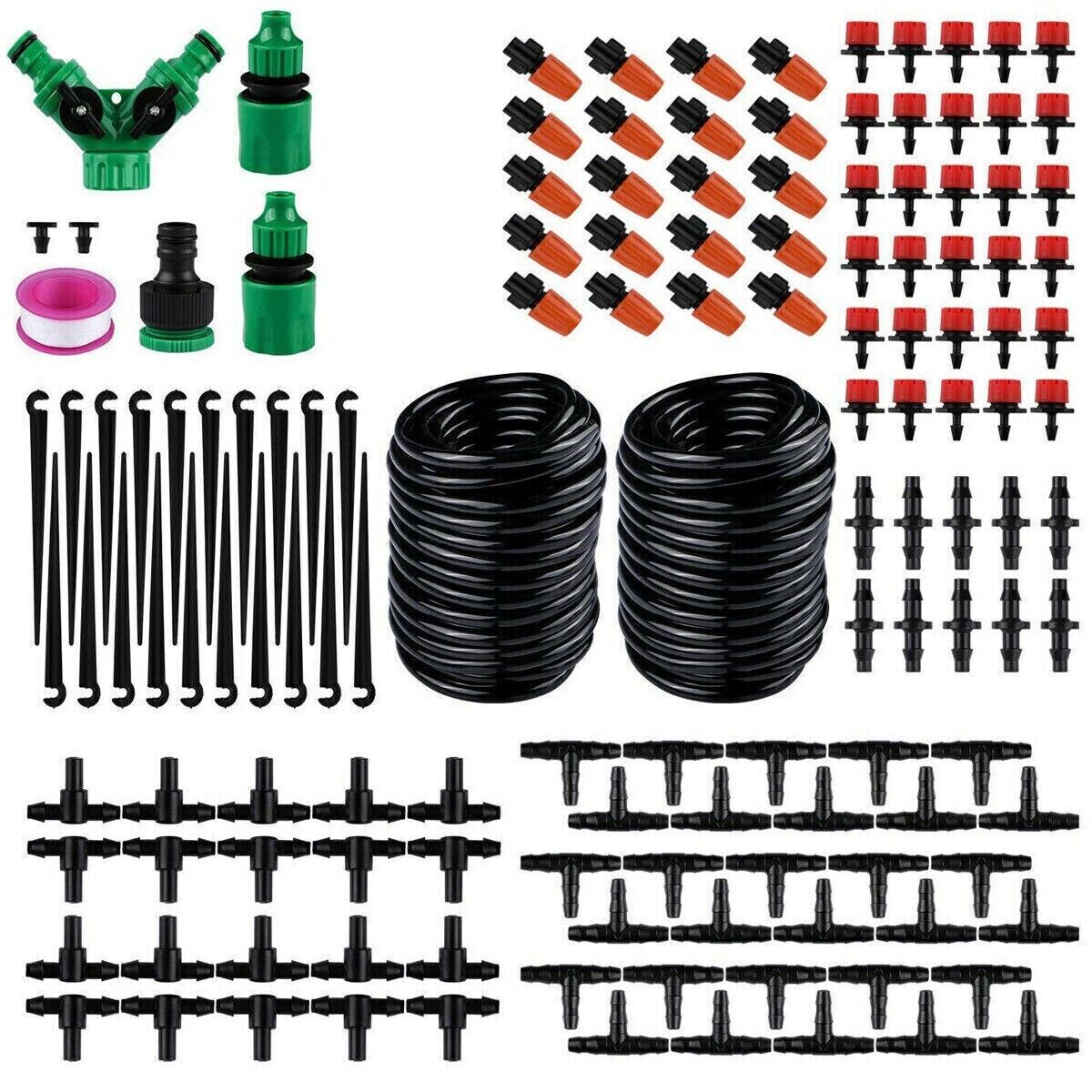 100ft Drip Irrigation System Plant Timer Self Garden Watering Hose Spray Kit USA