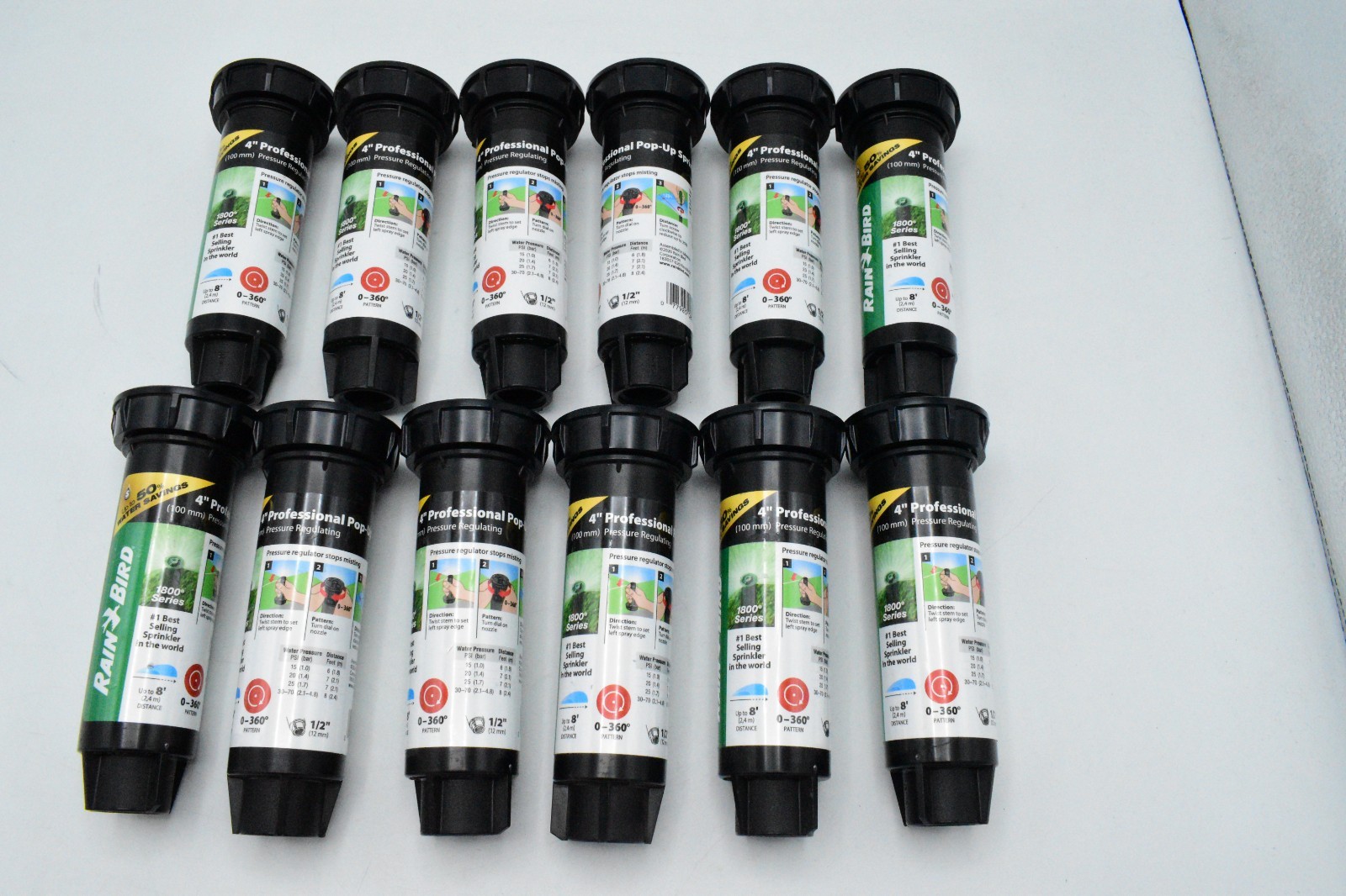 12 Pack Rain Bird 1804AP8PRS 4″ Pop-Up Sprinkler 0-360 Degree 8′ Range