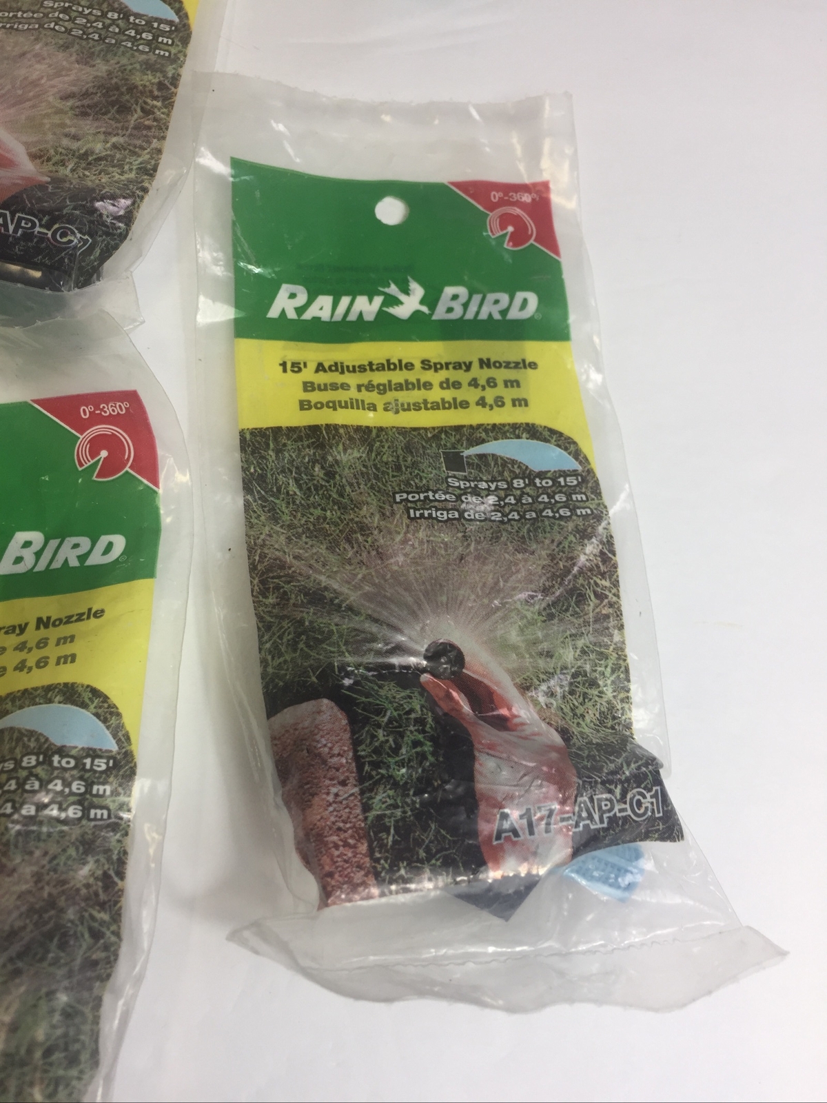 4 Rain Bird 15’ Adjustable Pattern 0″-15′ Spray Nozzle A17-AP-C1 + One 12’ Head