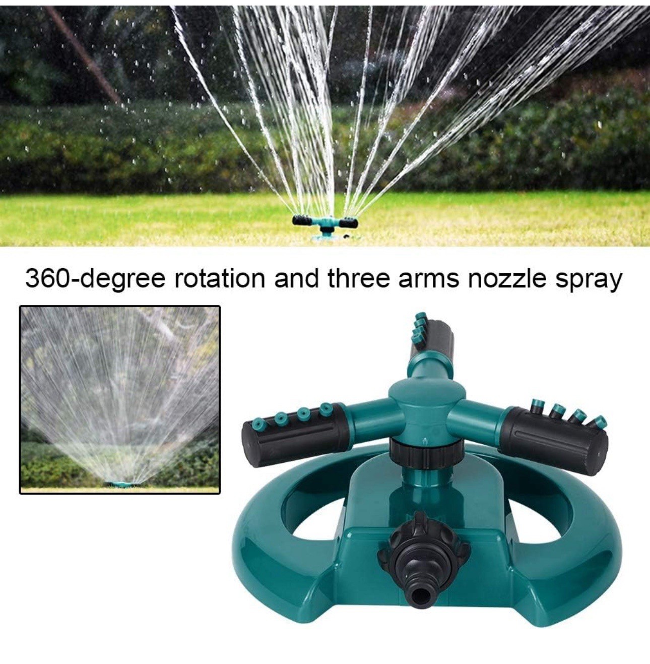 Lot of 2 360 Rotating 3 Arm Lawn Sprinklers Adjustable Garden Sprayers